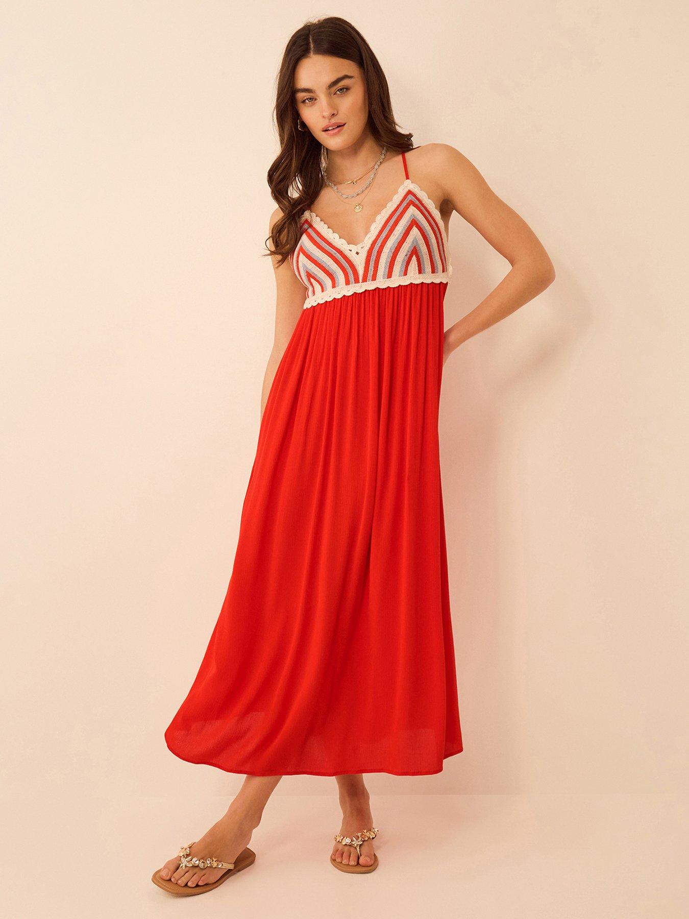 Accessorize Stripe Crochet Midi Dress