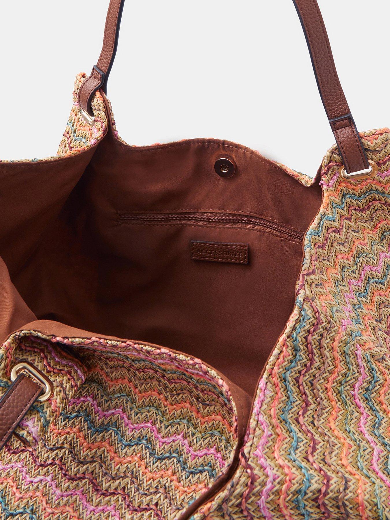 Image 3 of 4 of Accessorize Stripe Raffia Tote Bag