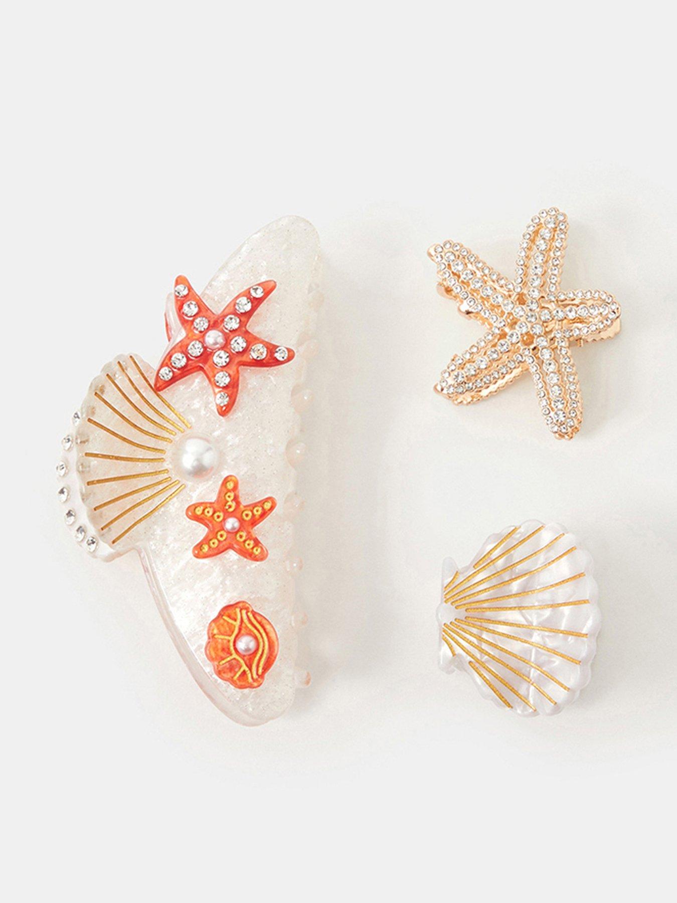 Image 1 of 3 of Accessorize 3-pack Starfish &amp; Shell Claw Clips