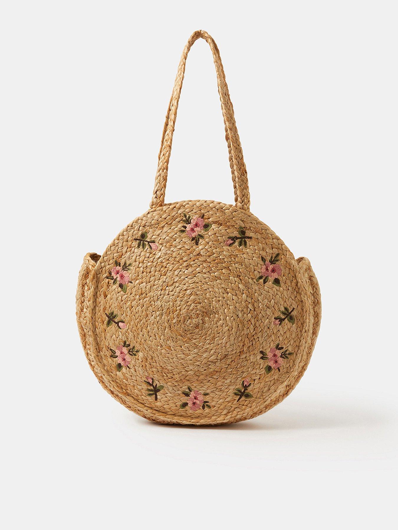 Accessorize Floral Embroidered Round Beach Bag