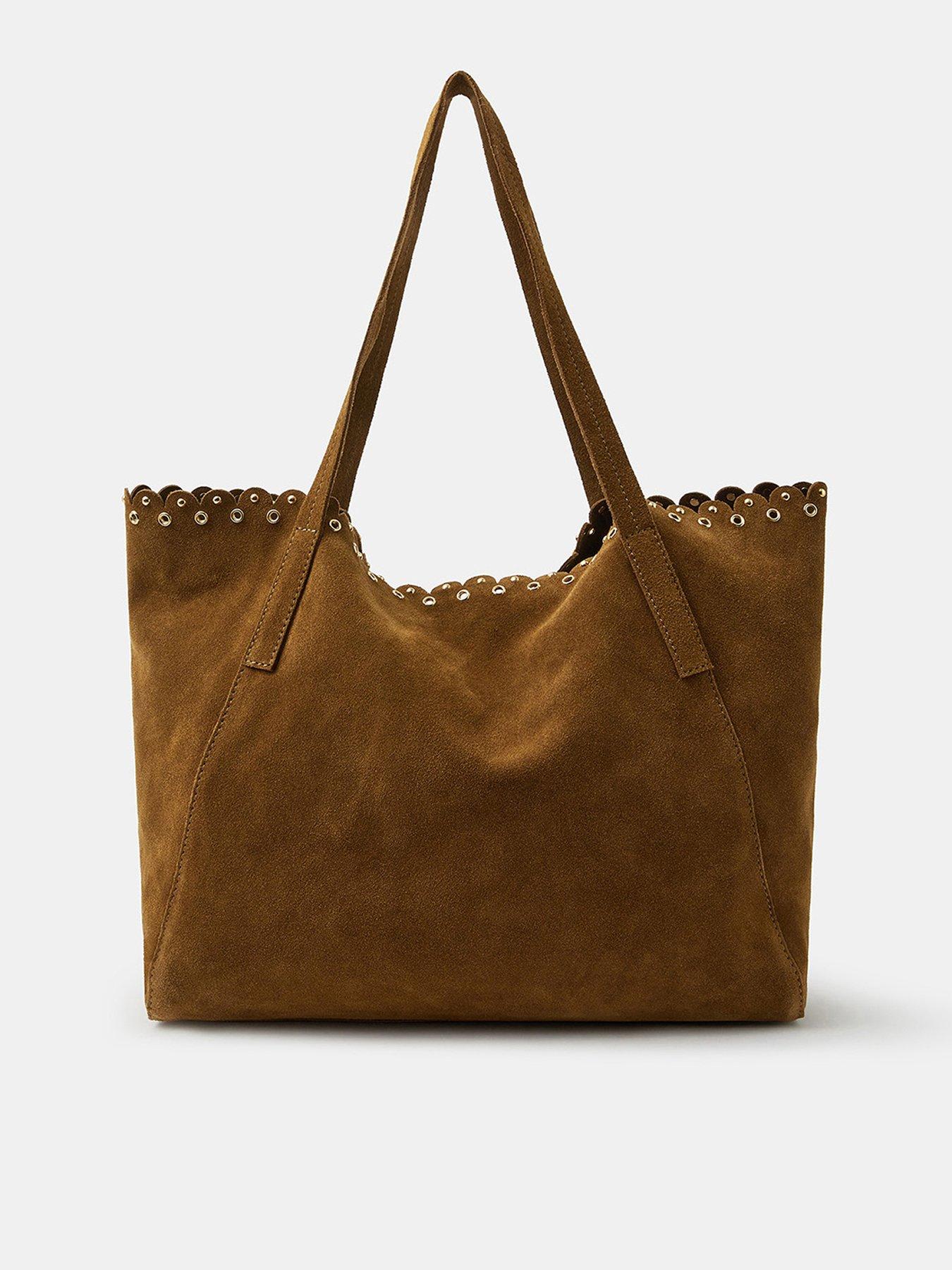 Image 1 of 5 of Accessorize Eyelet Detail Suede Tote Bag