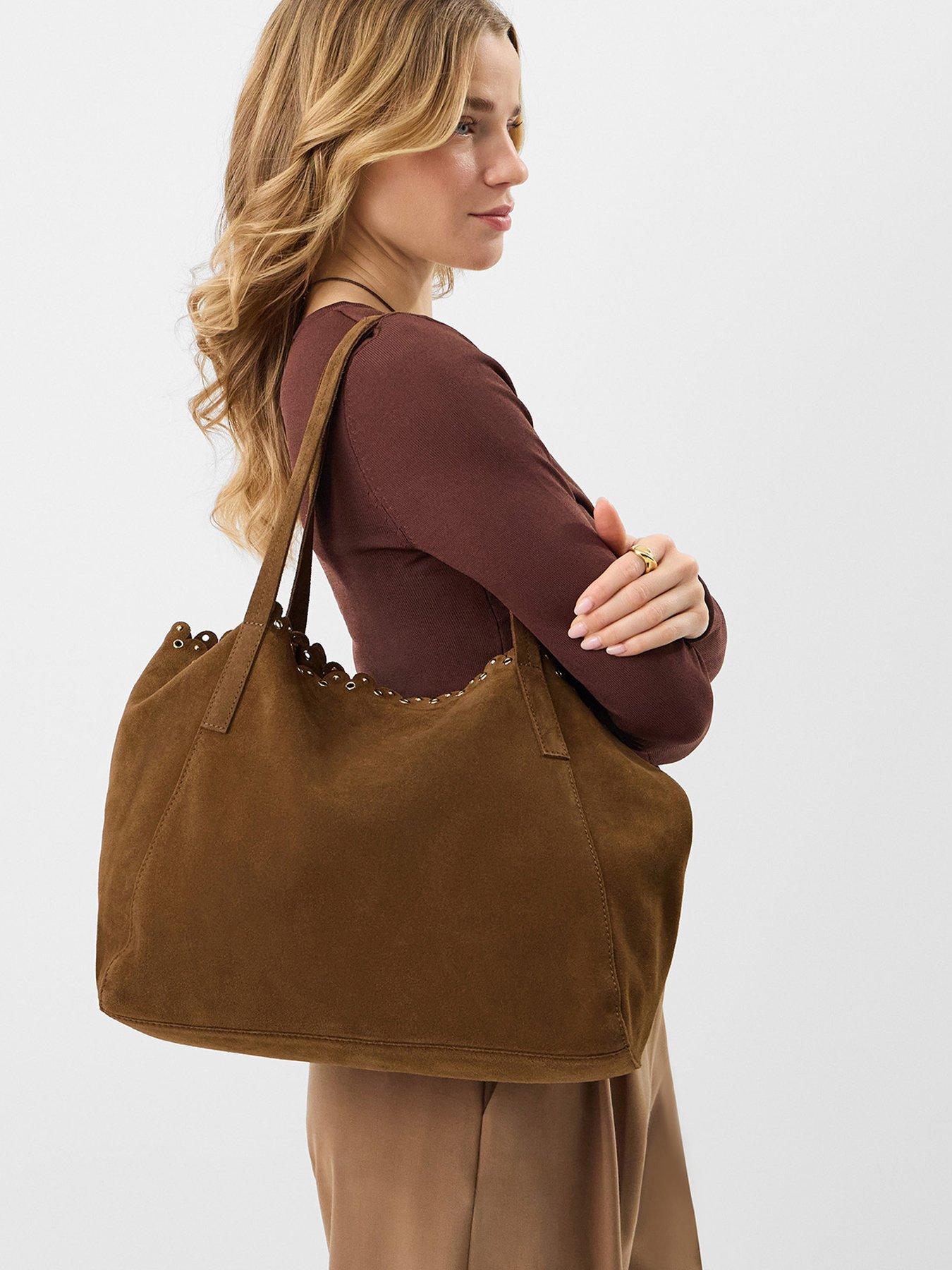 Image 2 of 5 of Accessorize Eyelet Detail Suede Tote Bag