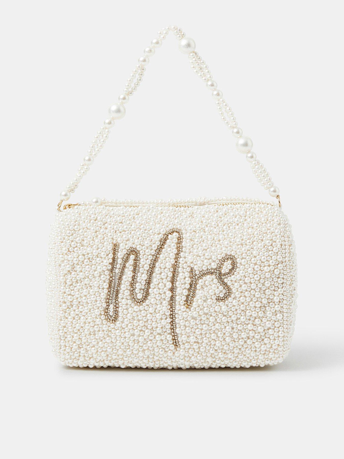 Image 1 of 5 of Accessorize Mrs Beaded Pearl Handheld Bag