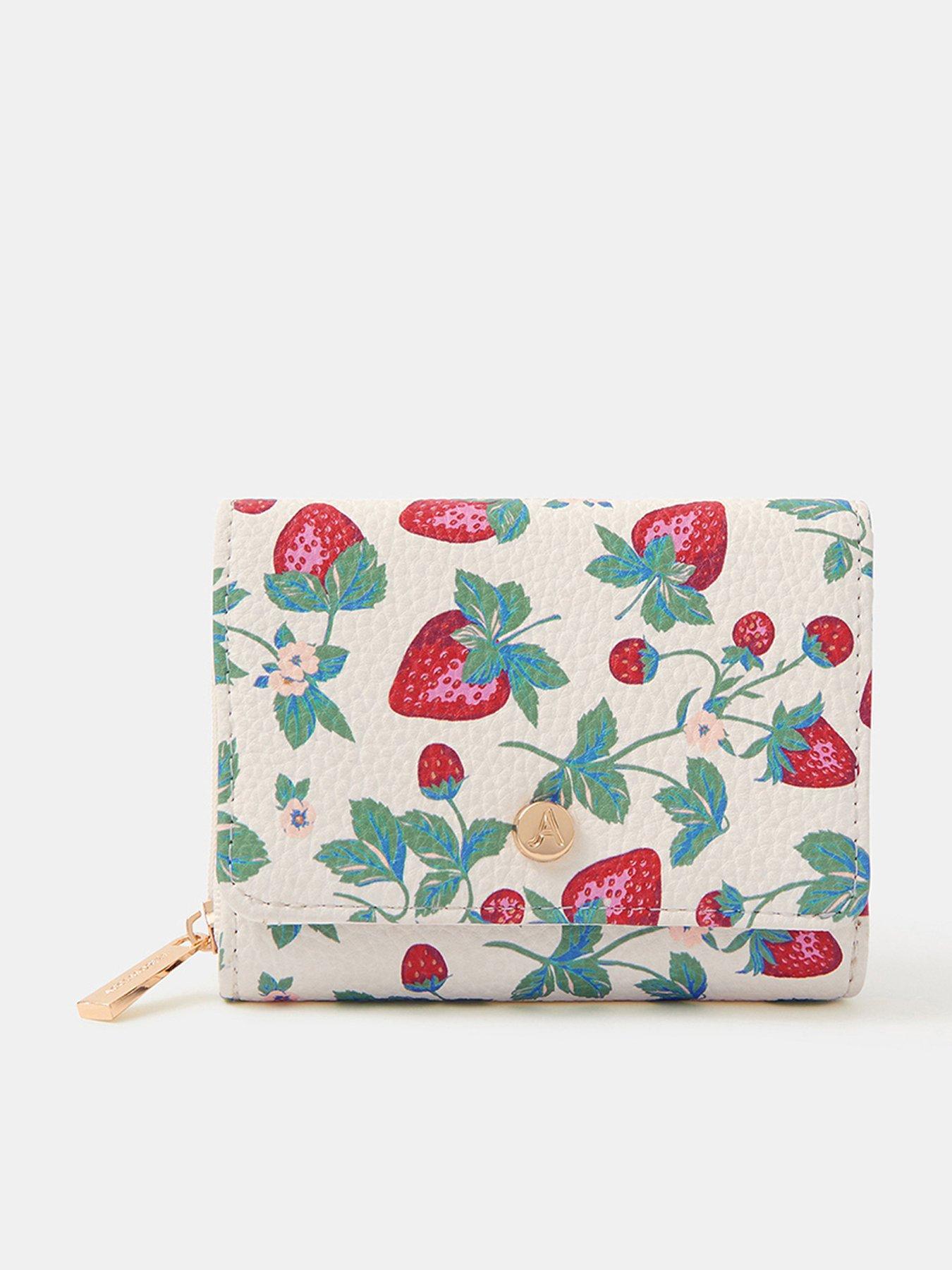 Image 1 of 3 of Accessorize Strawberry Print Tri-fold Purse