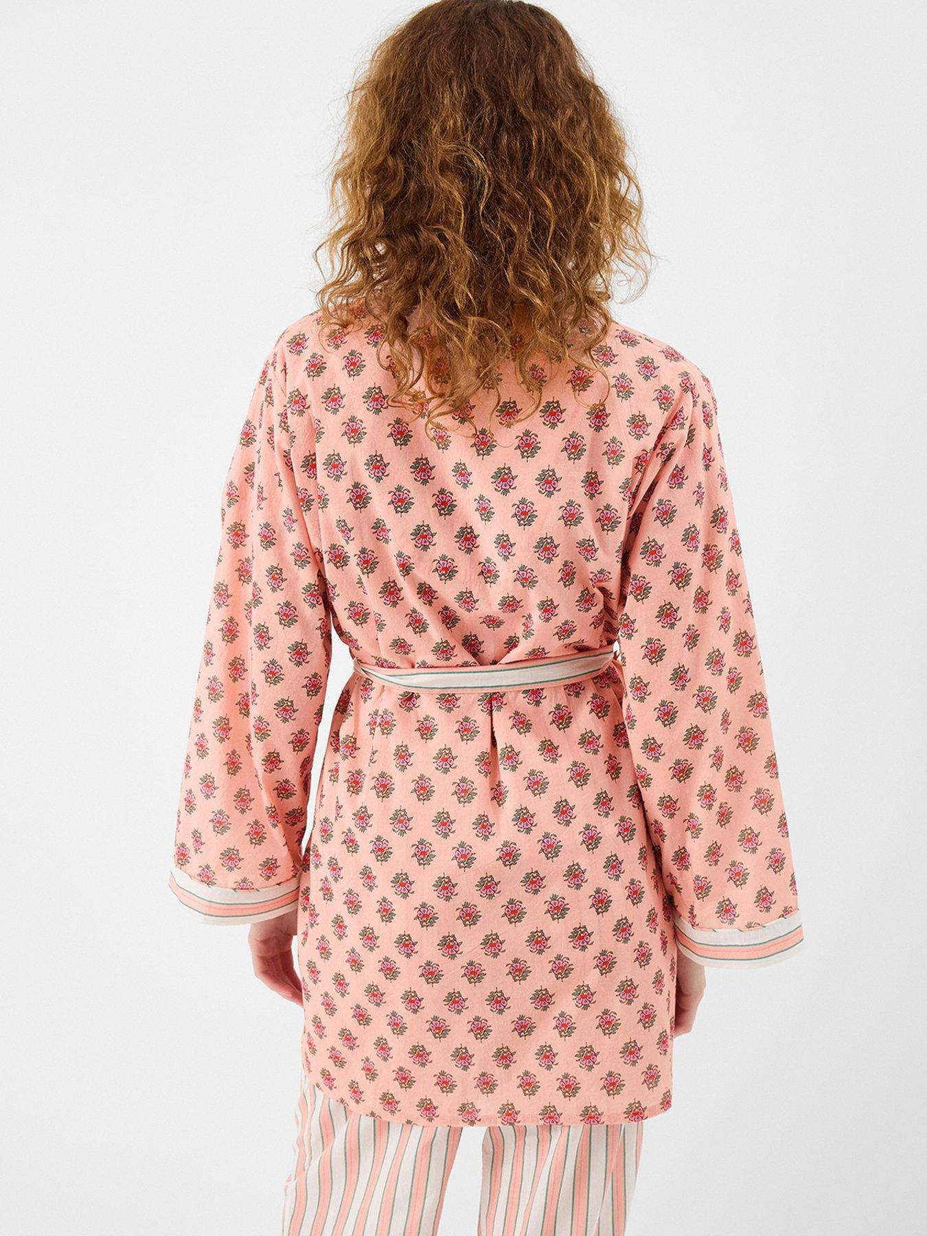 Image 2 of 4 of Accessorize Block Print Cotton Short Dressing Gown