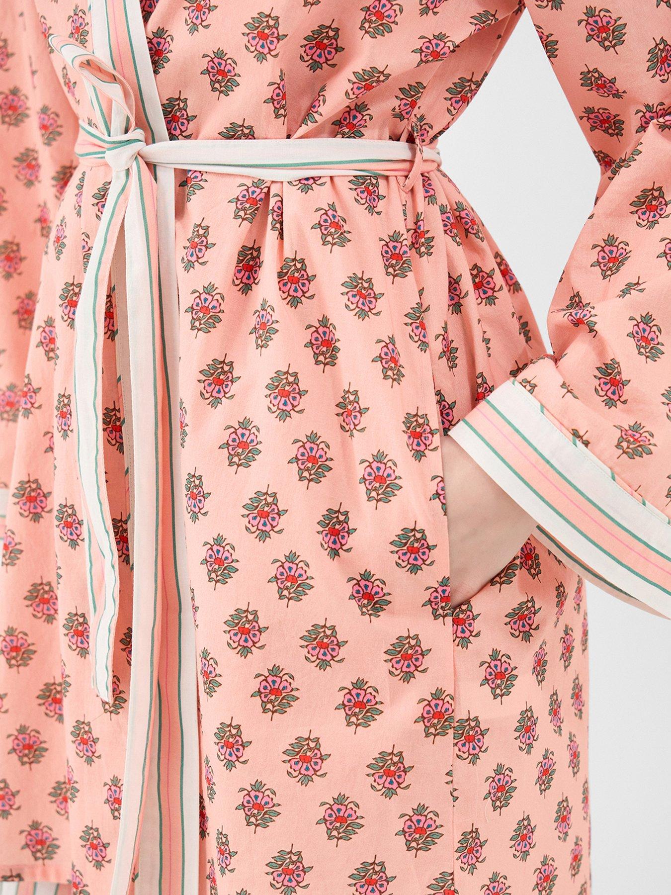 Image 3 of 4 of Accessorize Block Print Cotton Short Dressing Gown