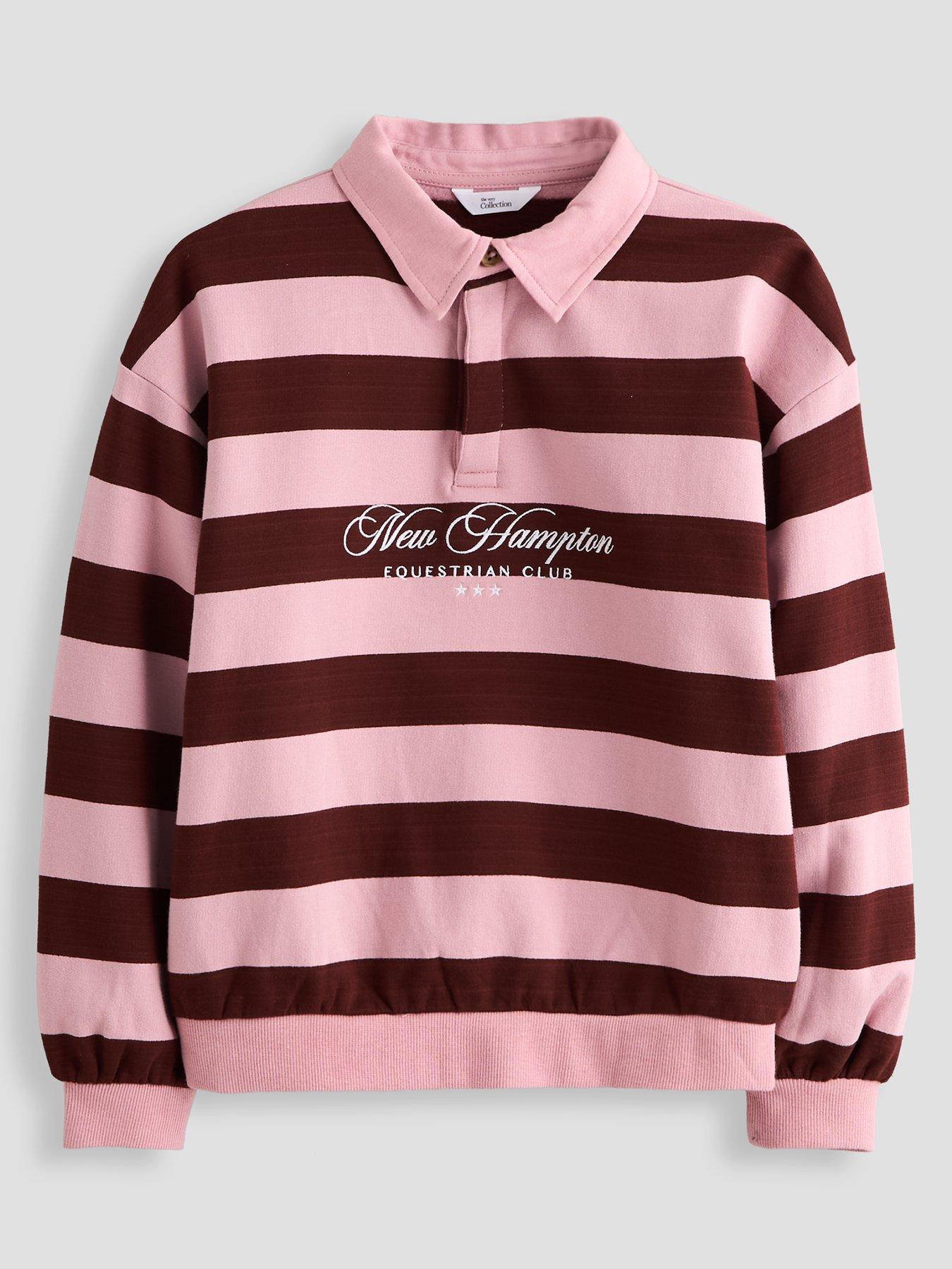 Image 1 of 5 of The Very Collection Girls New Hampton Equestrian Club Long Sleeve Striped Sweatshirt - Pink