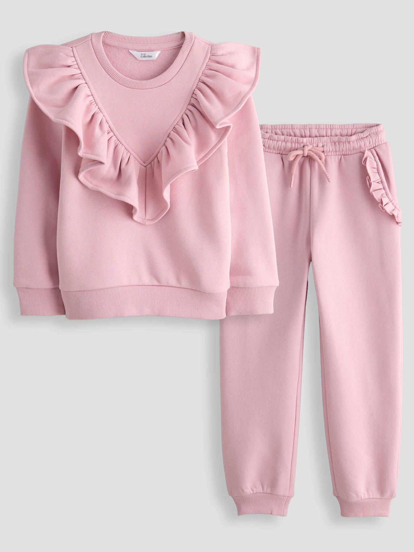 Image 1 of 5 of The Very Collection Girls Frill Neck Sweat Basic Set - Pink