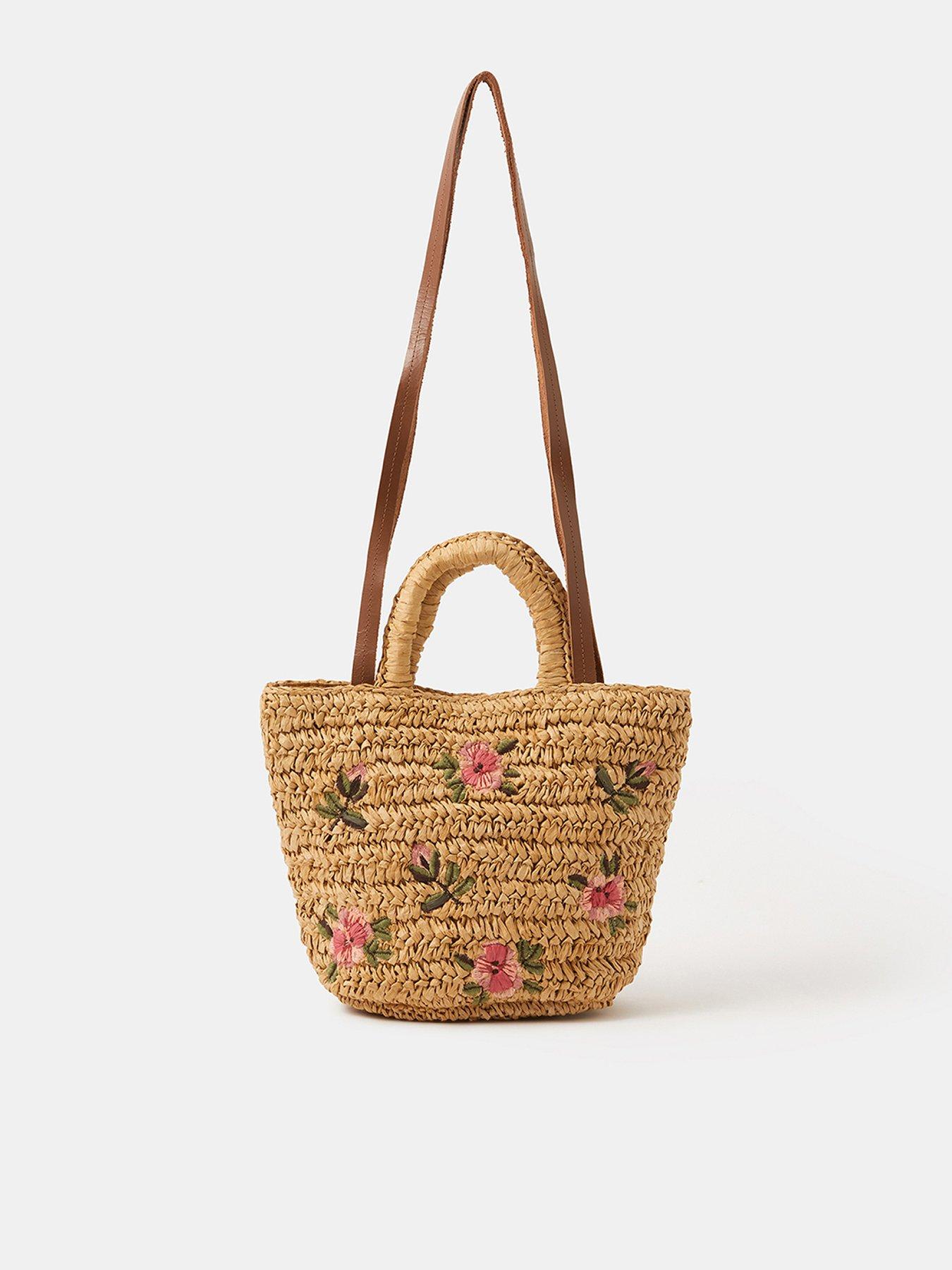 Accessorize Floral Embroidered Raffia Bag