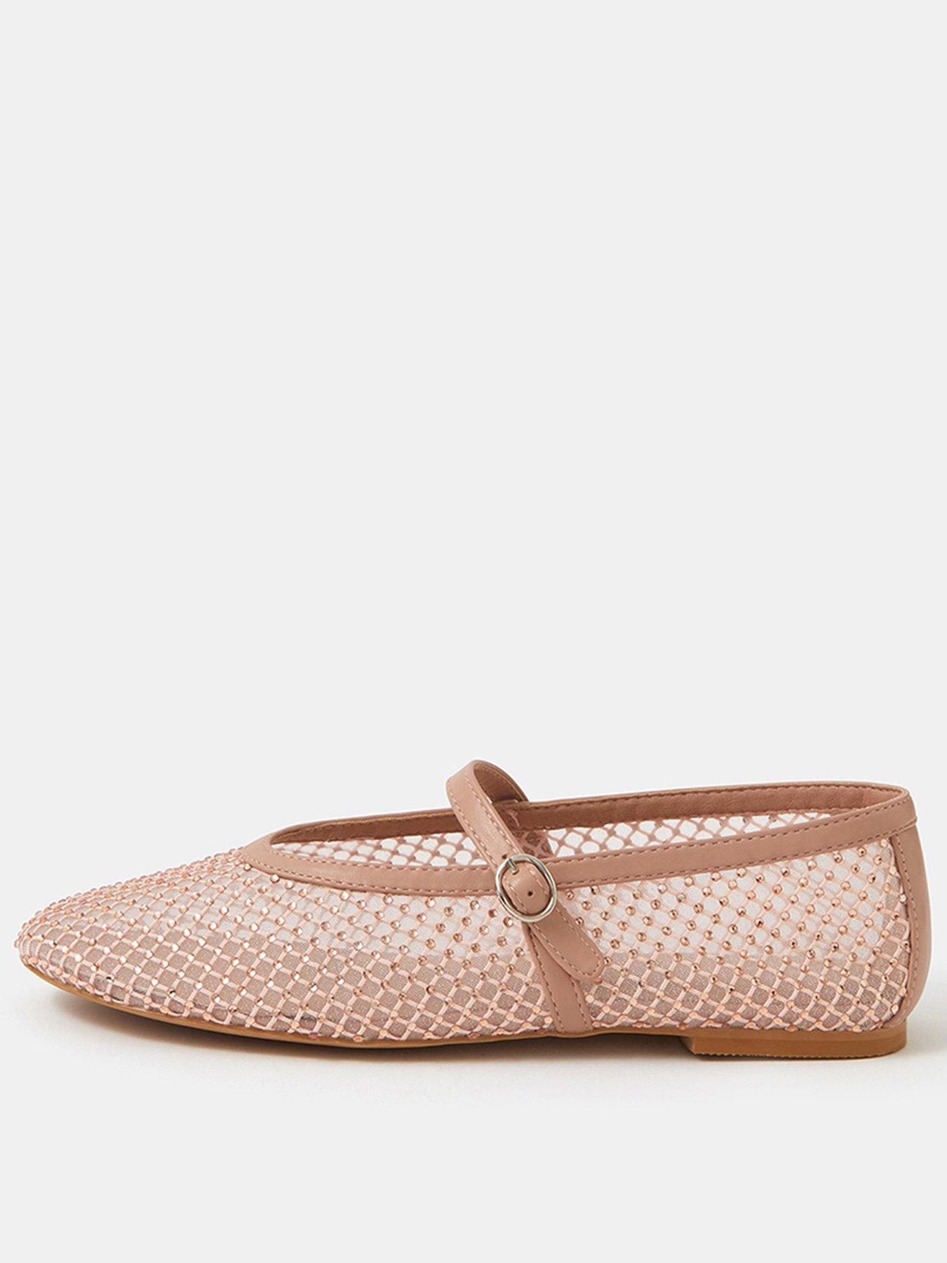 Image 1 of 4 of Accessorize Rhinestone Mesh Mary Jane Ballet Flats