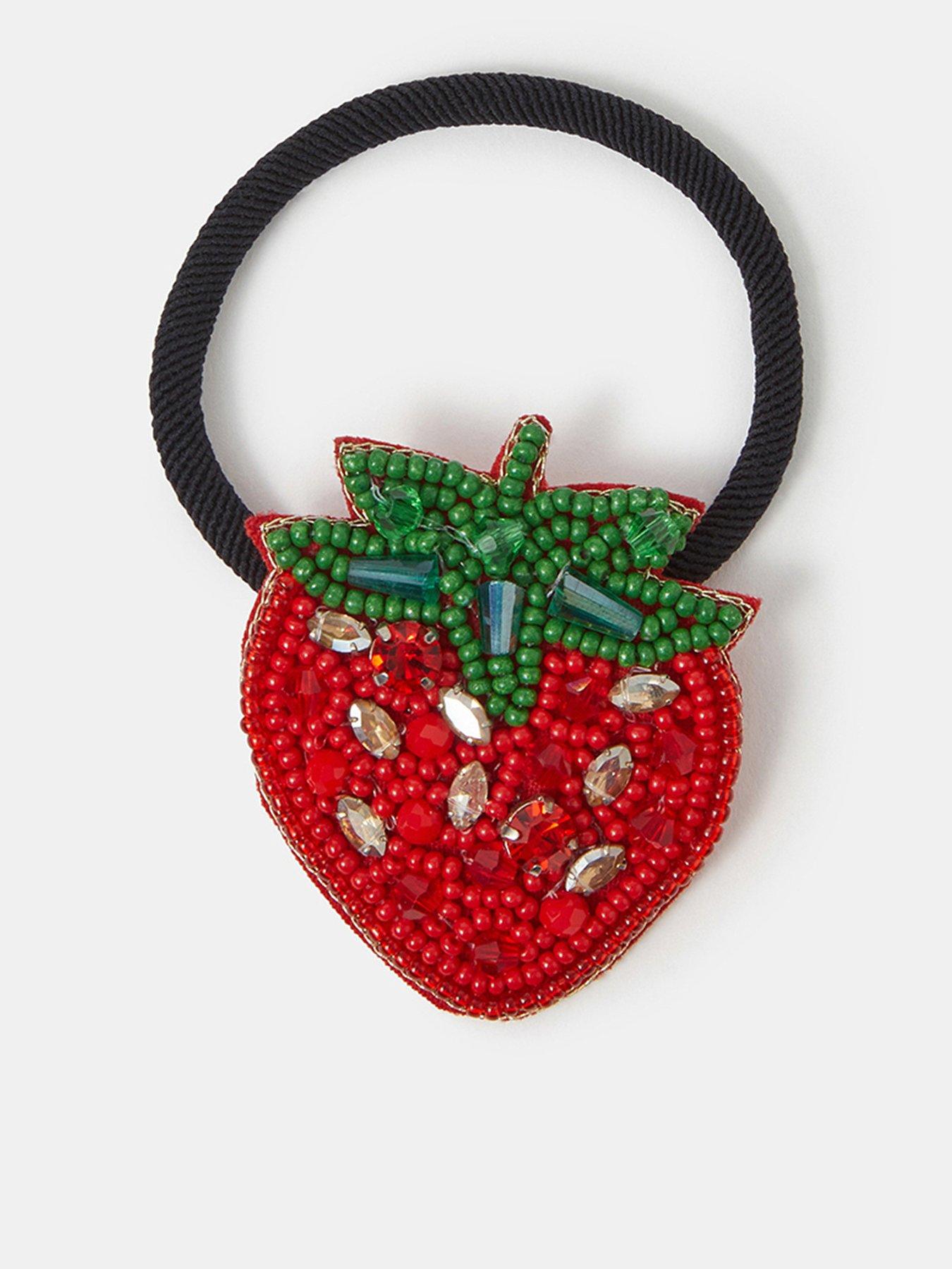 Image 1 of 3 of Accessorize Beaded Strawberry Hair Tie