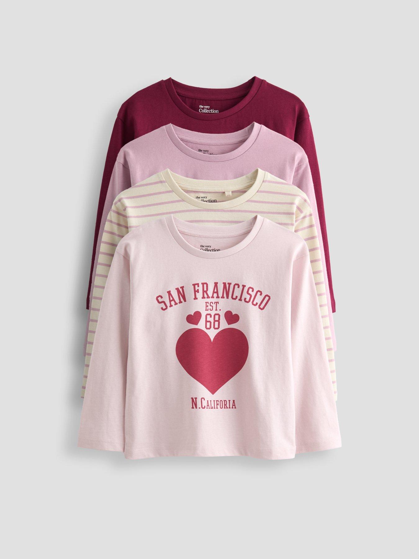 Image 1 of 5 of The Very Collection Girls 4 Pack Cotton Long Sleeve T-Shirts (9 months - 7 years) - Print