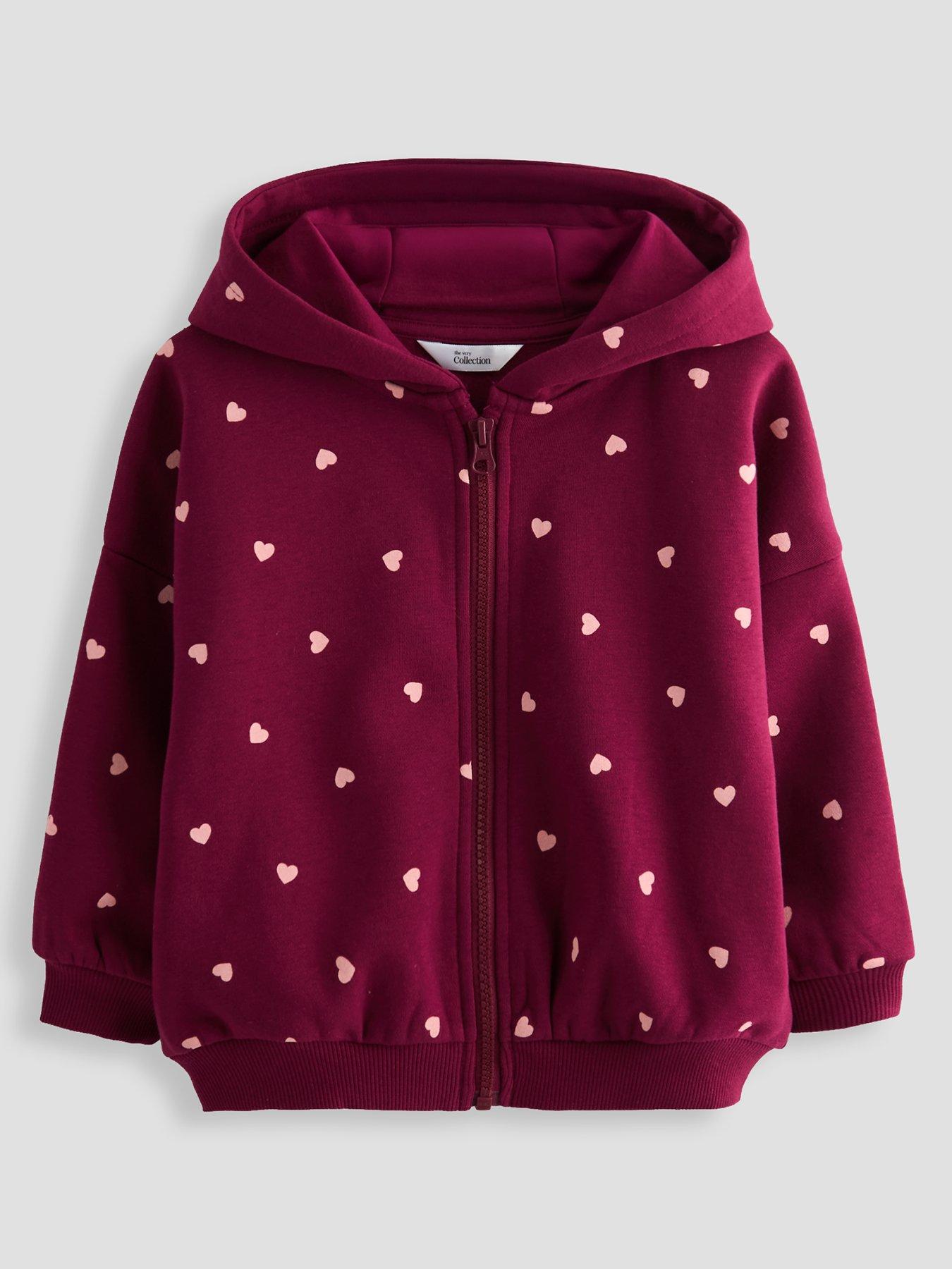Image 1 of 4 of The Very Collection Girls Heart Print Zip-Up Hoody - Red