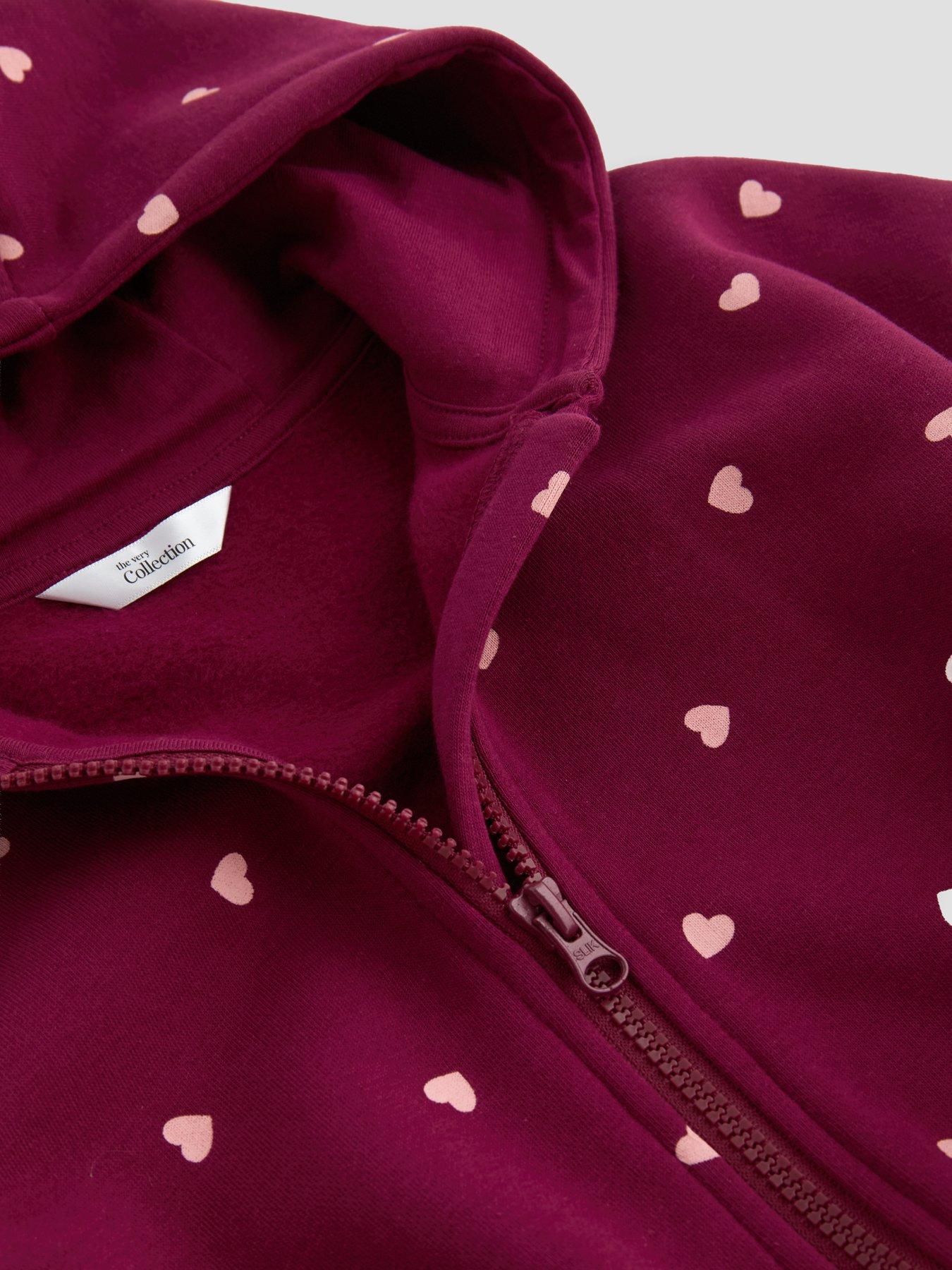 Image 3 of 4 of The Very Collection Girls Heart Print Zip-Up Hoody - Red