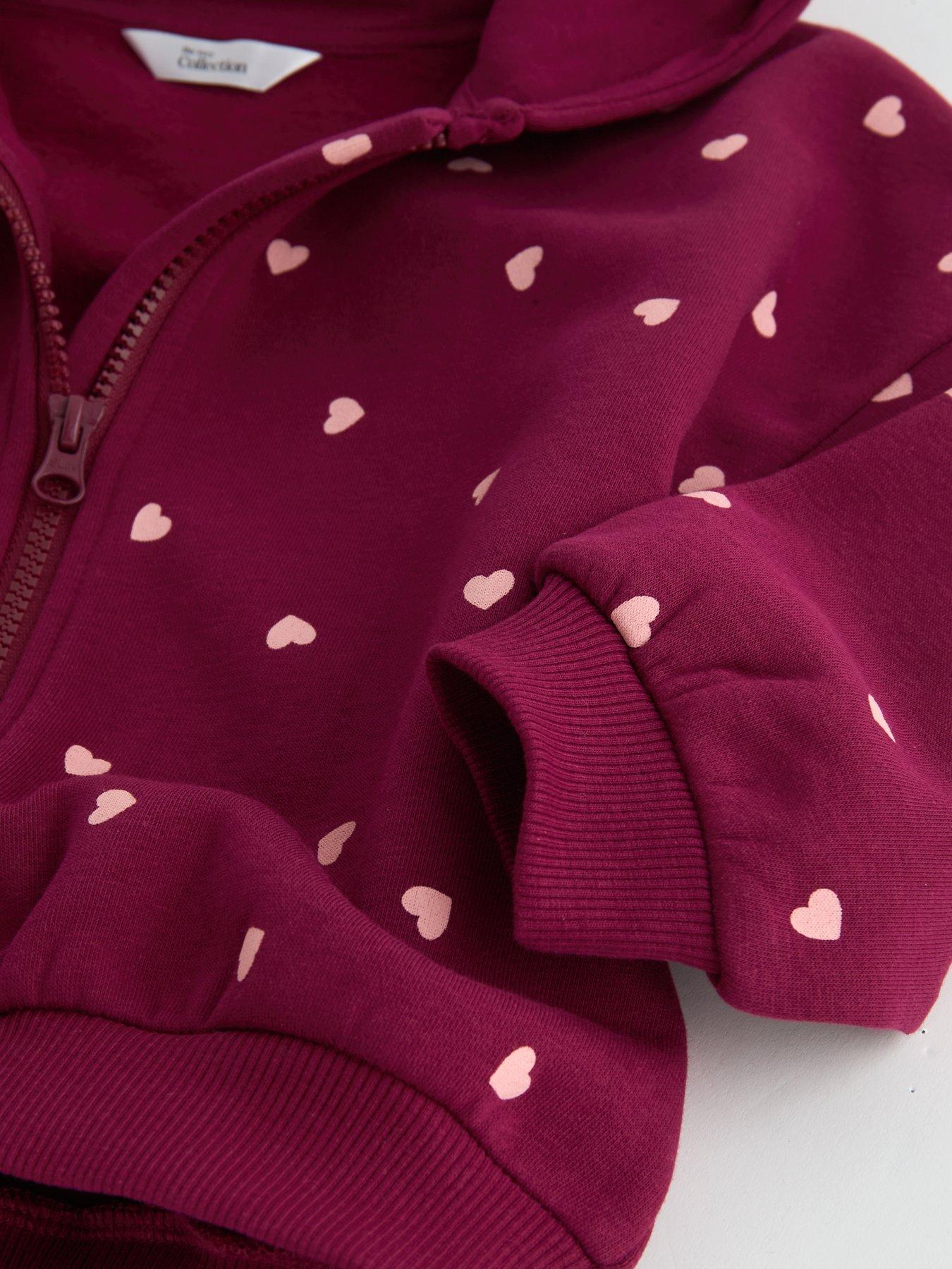 Image 4 of 4 of The Very Collection Girls Heart Print Zip-Up Hoody - Red