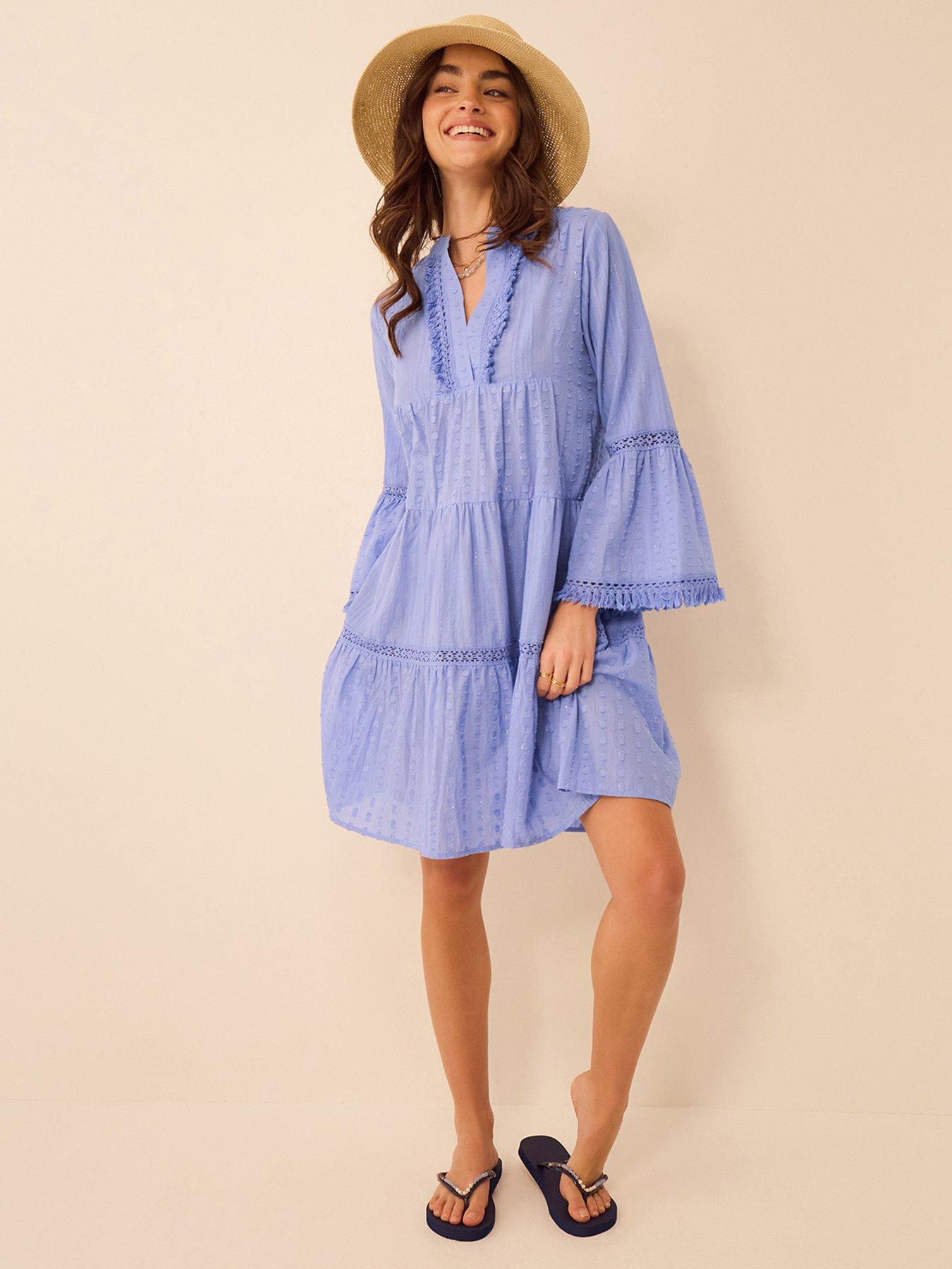 Accessorize Flute Sleeve Dobby Beach Dress
