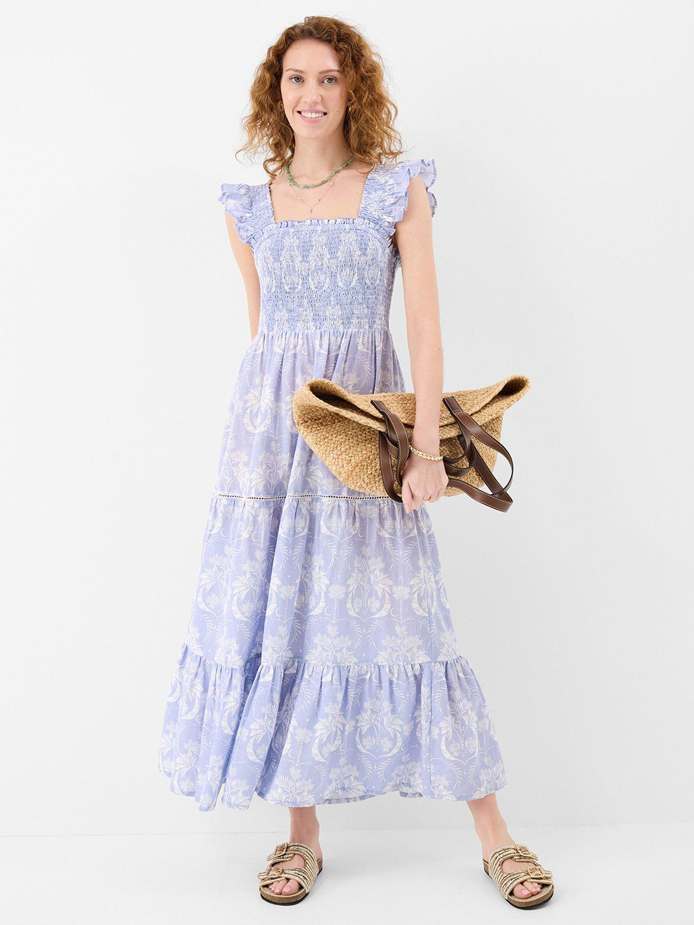 Accessorize Feather Print Frill Midi Dress