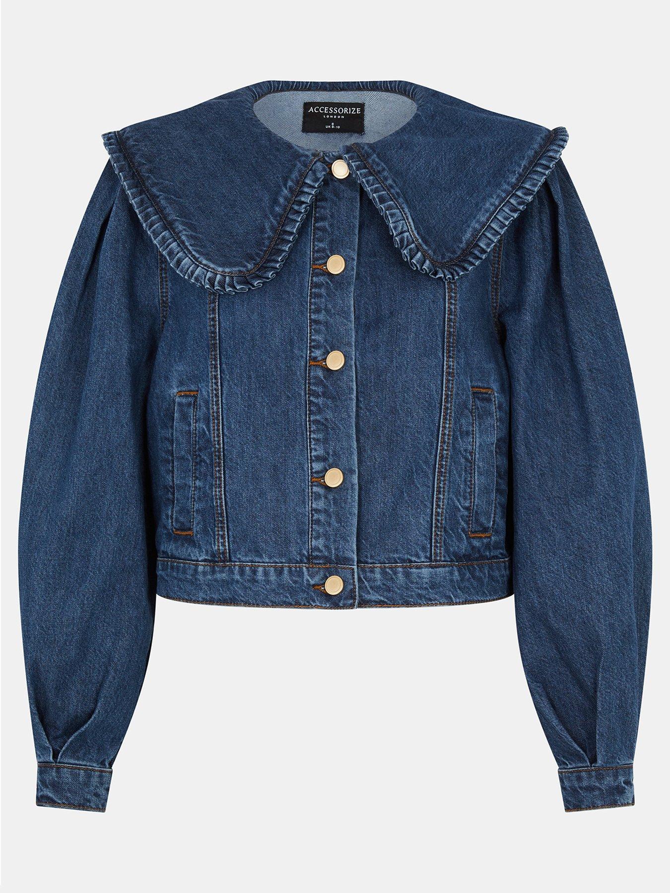 ジャケット・アウター COLLAR RUFFLES DENIM JACKET Accessorize Frill Collar Denim Jacket | Very