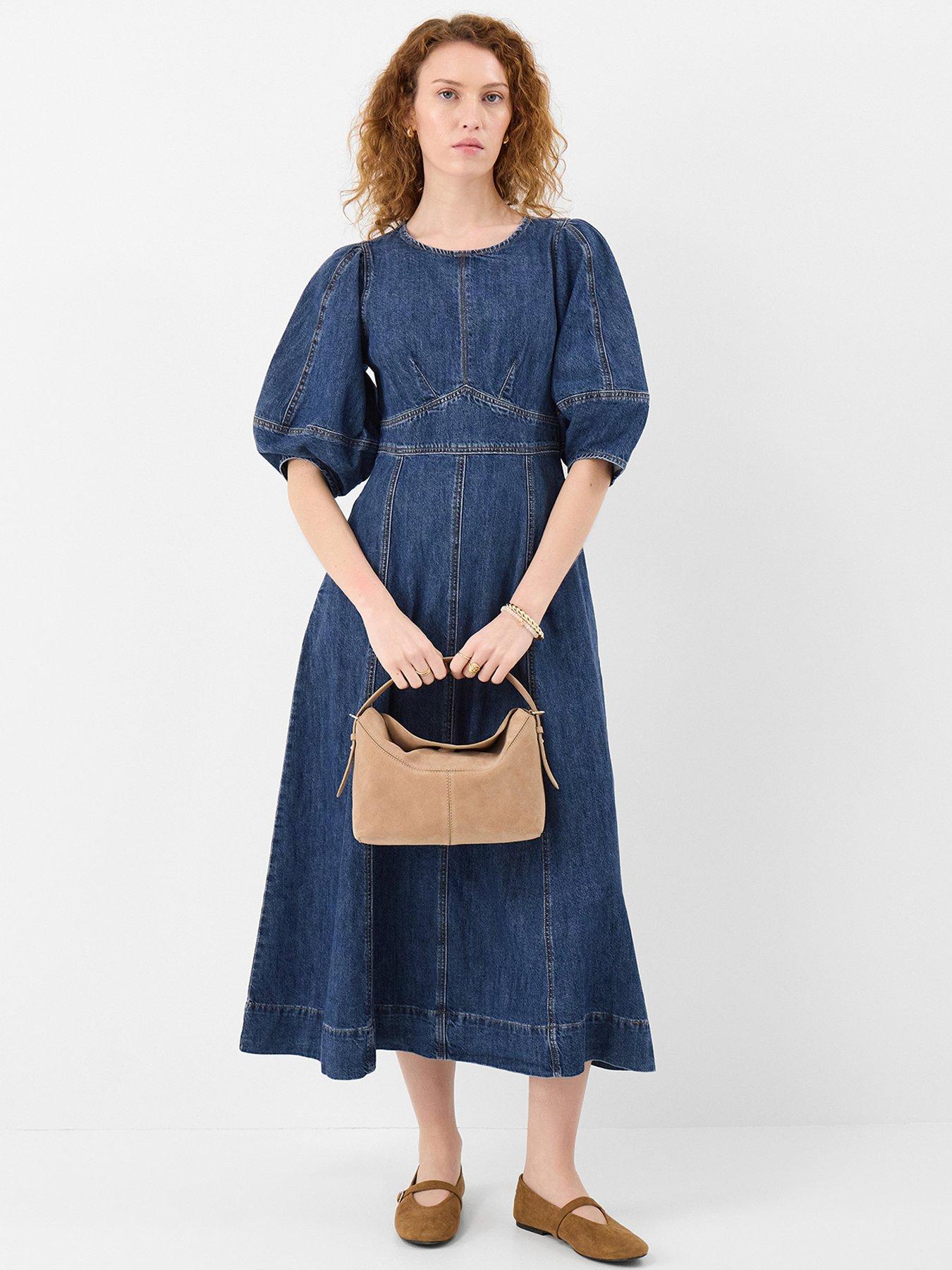 Accessorize Puff Sleeve Denim Midi Dress