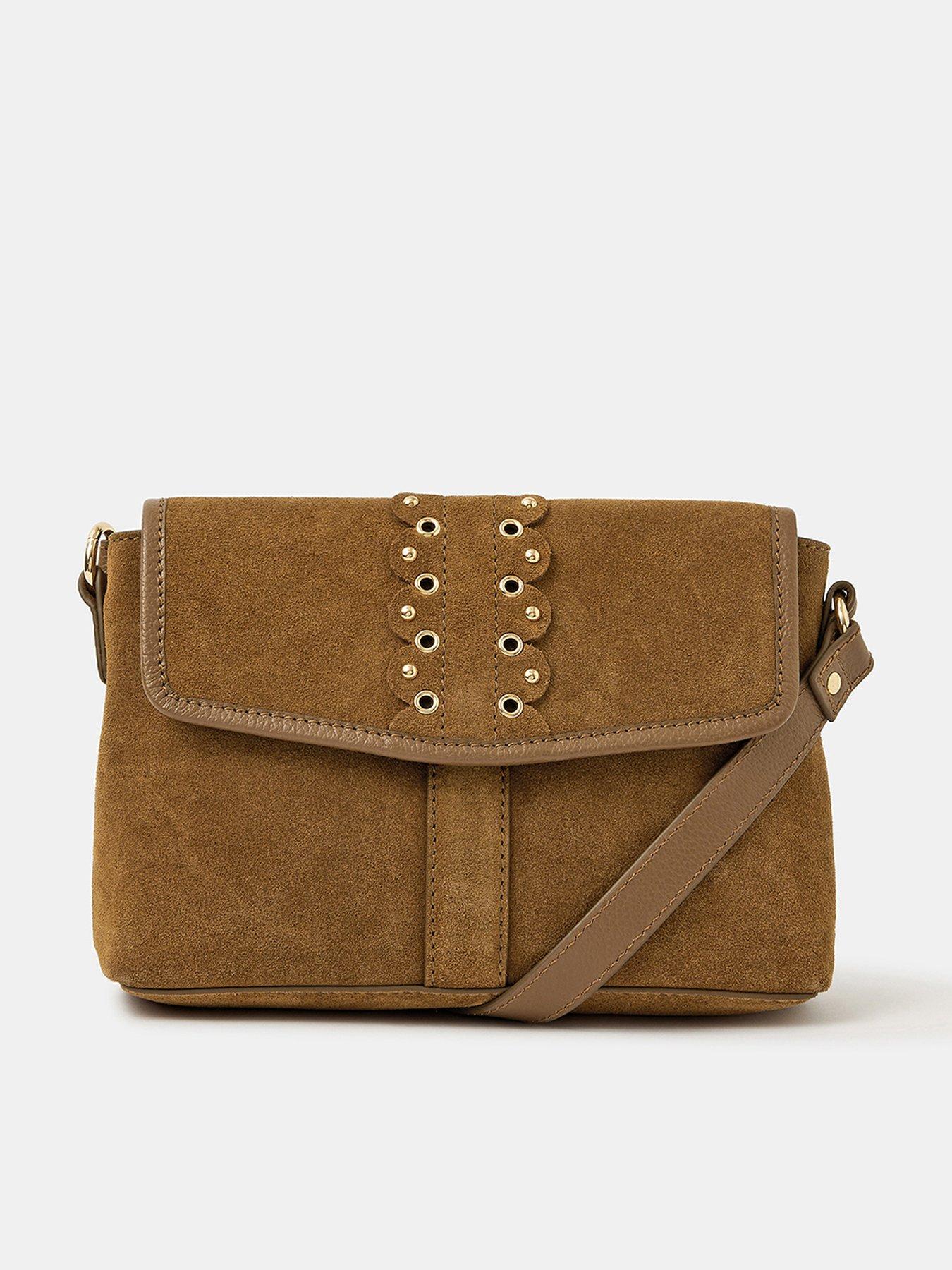 Image 1 of 4 of Accessorize Eyelet Detail Suede Crossbody Bag