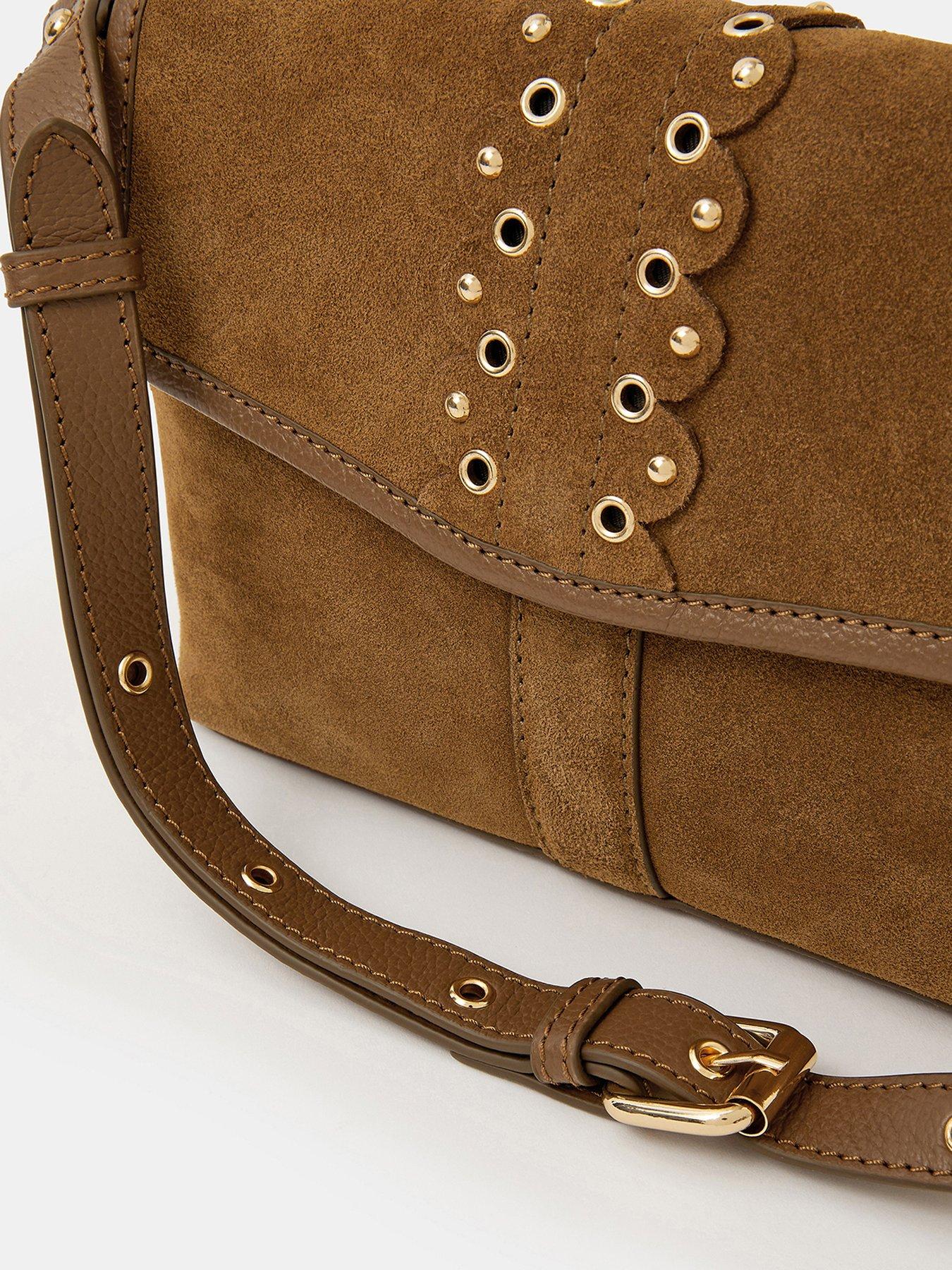 Image 3 of 4 of Accessorize Eyelet Detail Suede Crossbody Bag