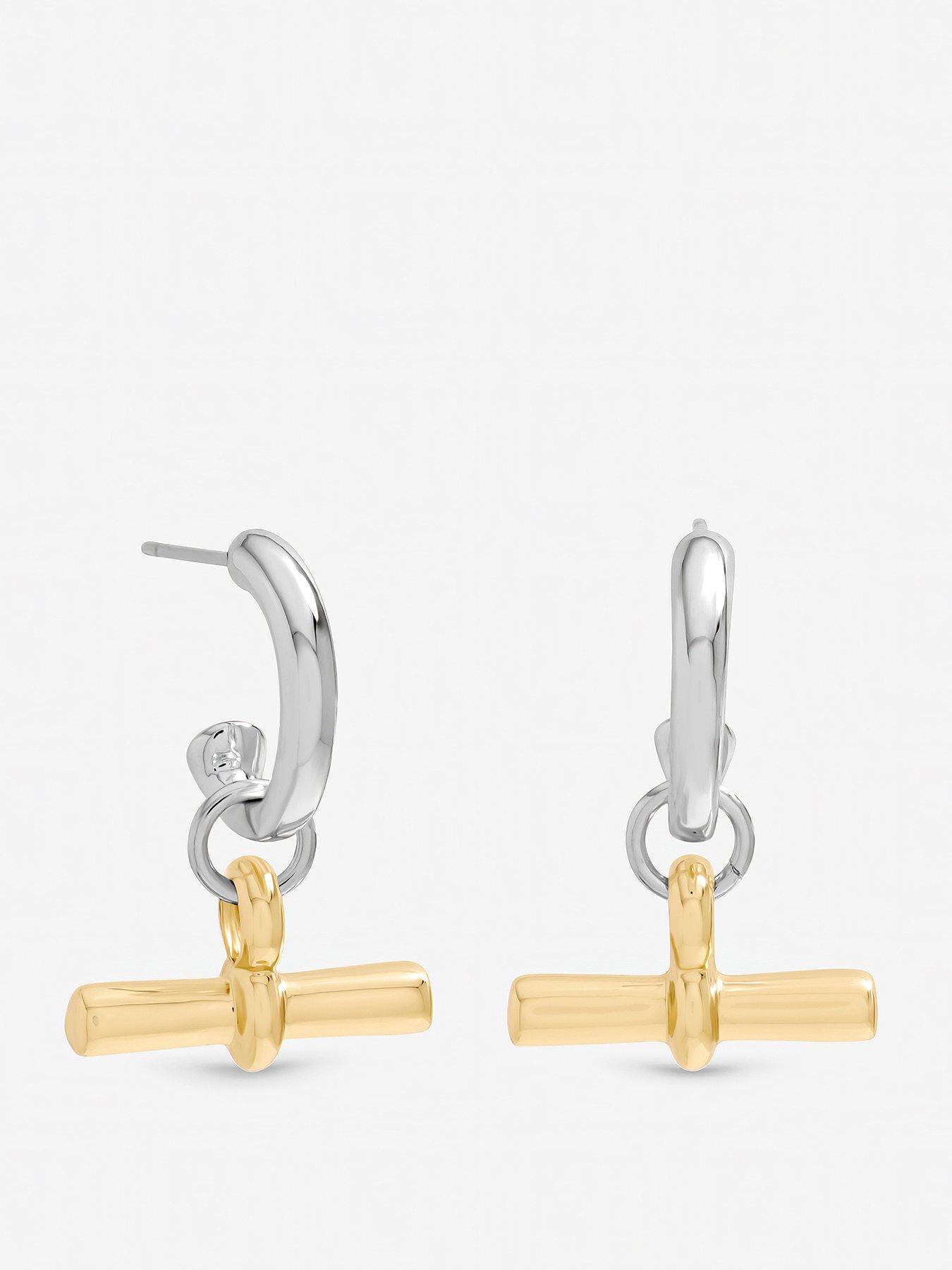 Inicio Inicio Two Tone T-Bar Earrings - Gift Pouch