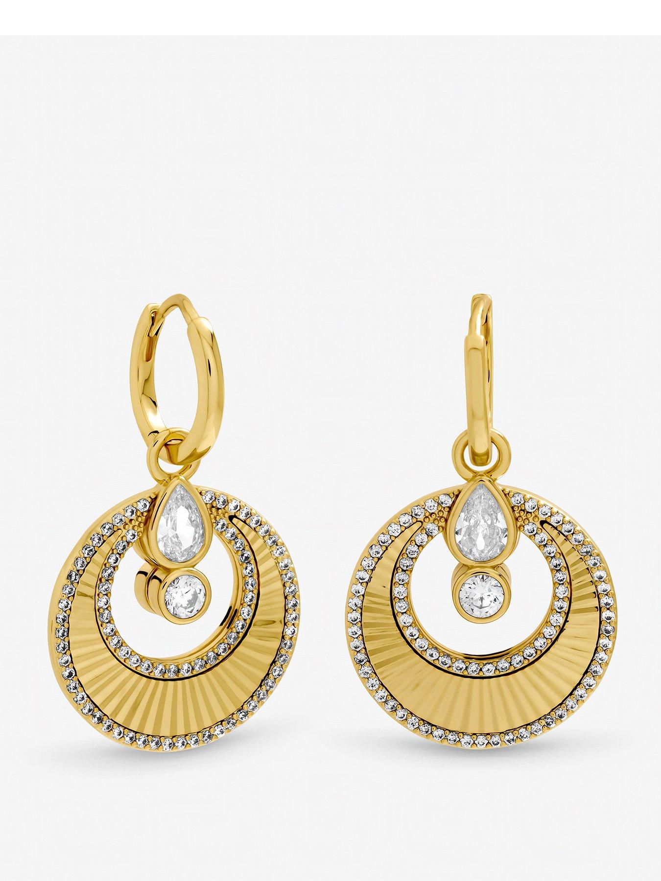 Inicio Inicio Two Tone and Crystal Disk Huggie Earrings - Gift Pouch