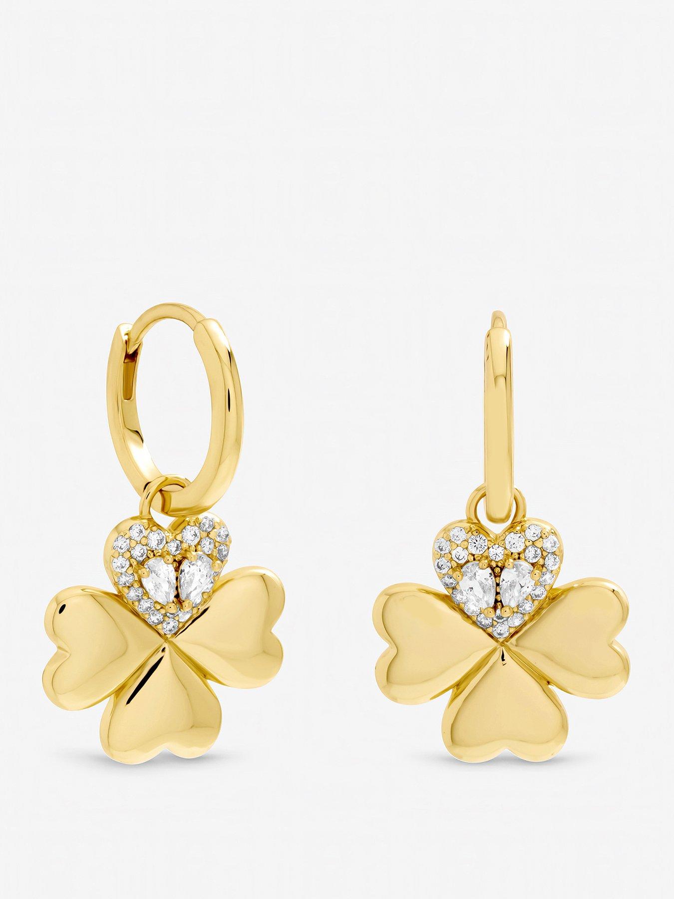 Inicio Inicio Gold Plated and Crystal Clover Earrings - Gift Pouch