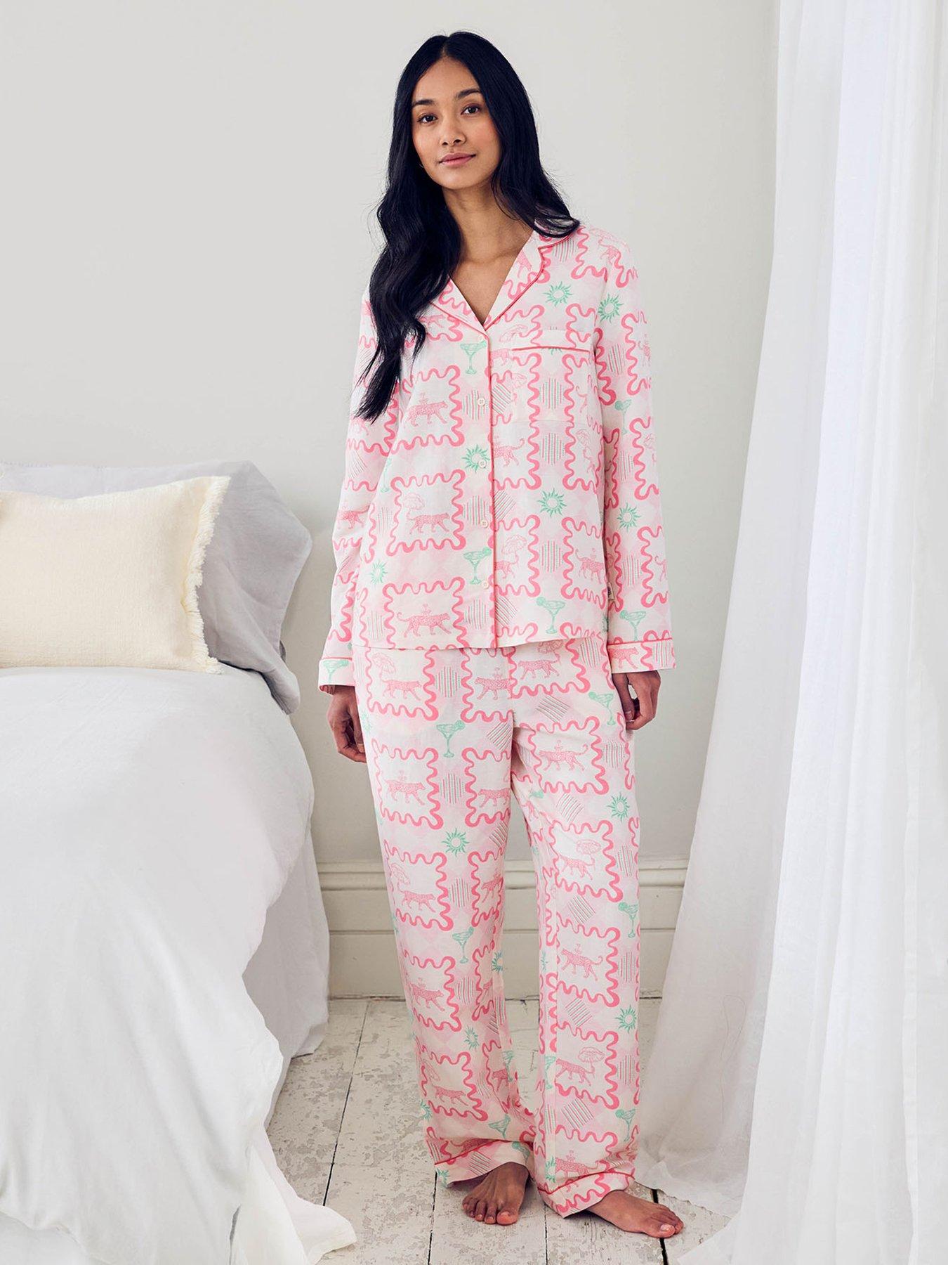 CHELSEA PEERS Linen-blend Cocktail Leopard Geo Print Long Pyjama Set
