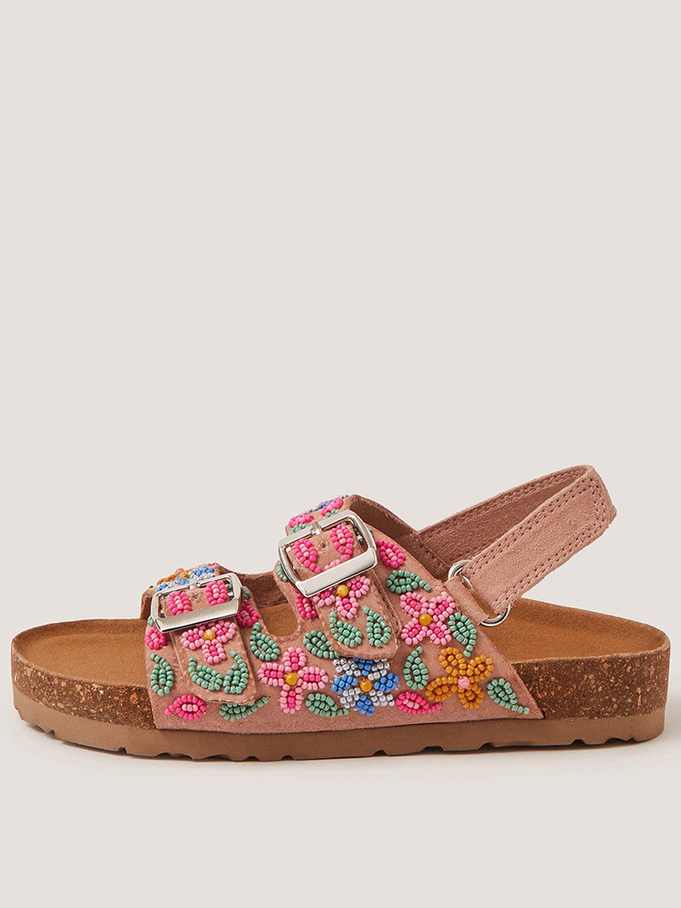 Monsoon Girls Multi Beaded Cork Bed Sandals - Multi