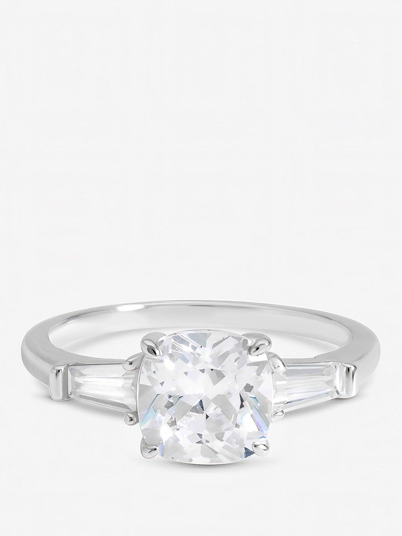 Inicio Sterling Silver Plated Cubic Zirconia Trilogy Engagement Ring - Gift Pouch