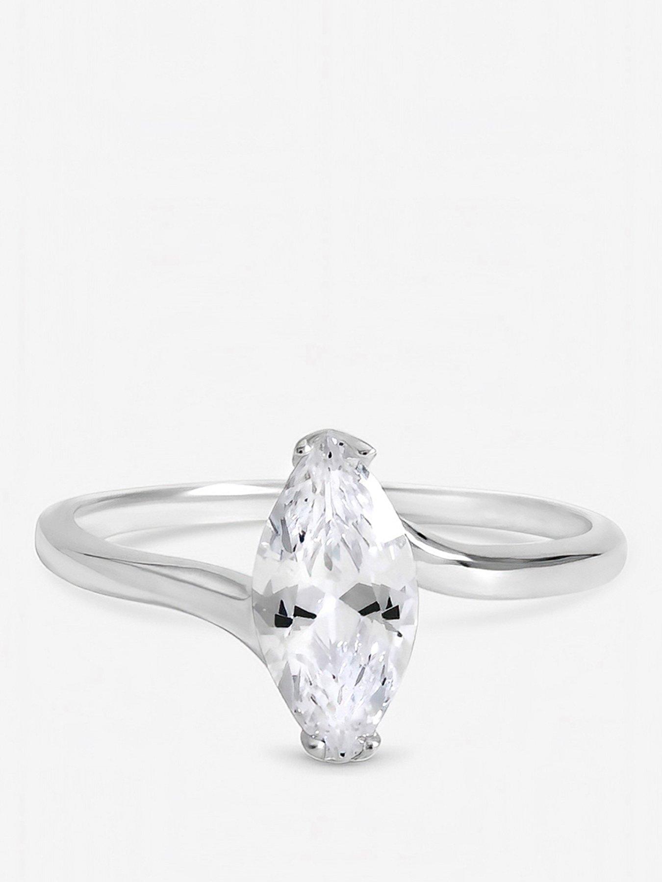 Inicio Sterling Silver Plated Cubic Zirconia Navette Engagement Ring - Gift Pouch
