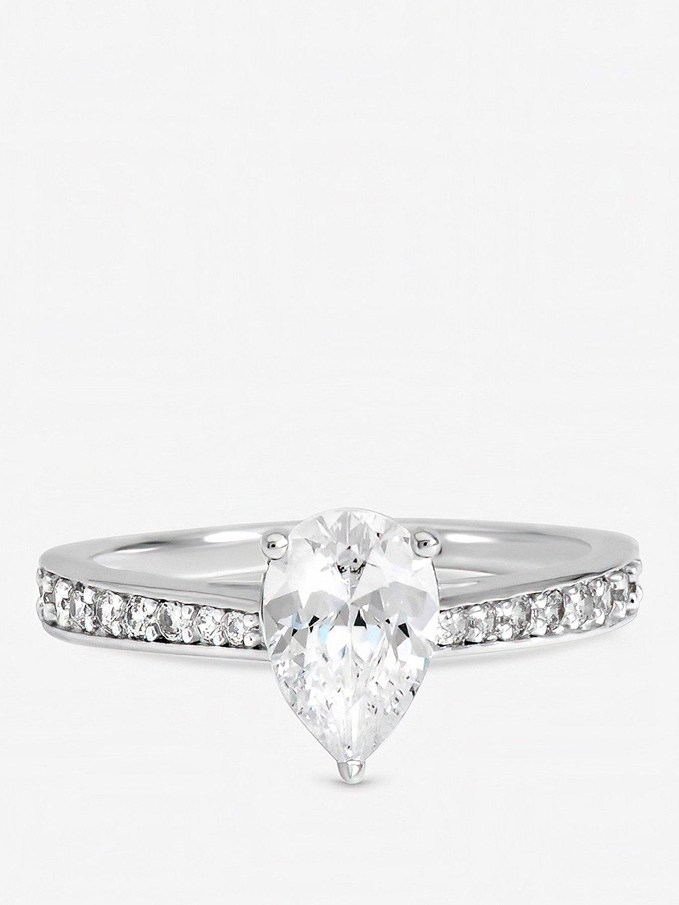 Inicio Sterling Silver Plated Cubic Zirconia Pear Engagement Ring - Gift Pouch
