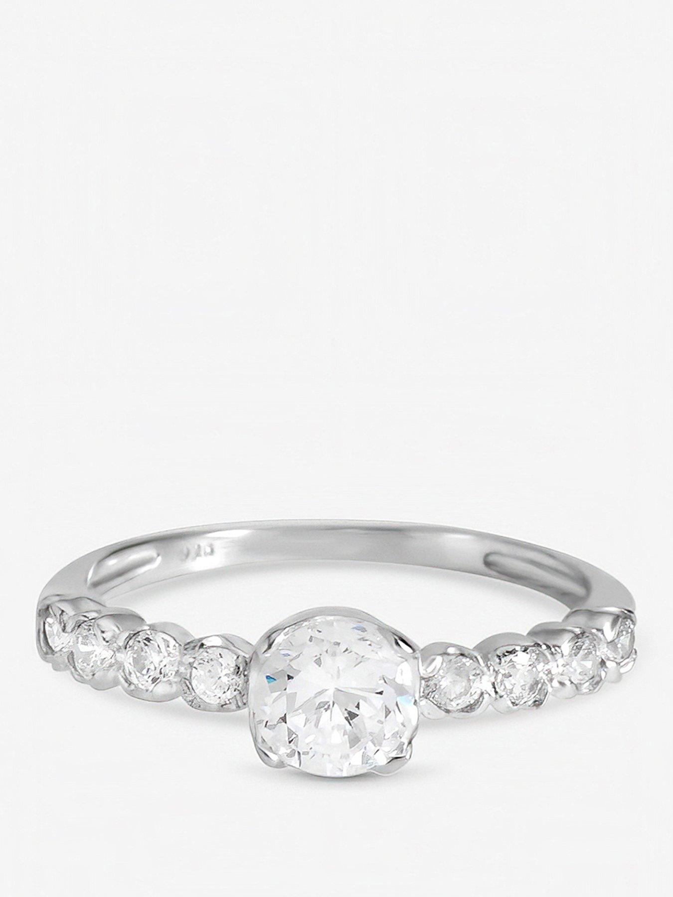 Inicio Sterling Silver Plated Cubic Zirconia Classic Cushion Engagement Ring