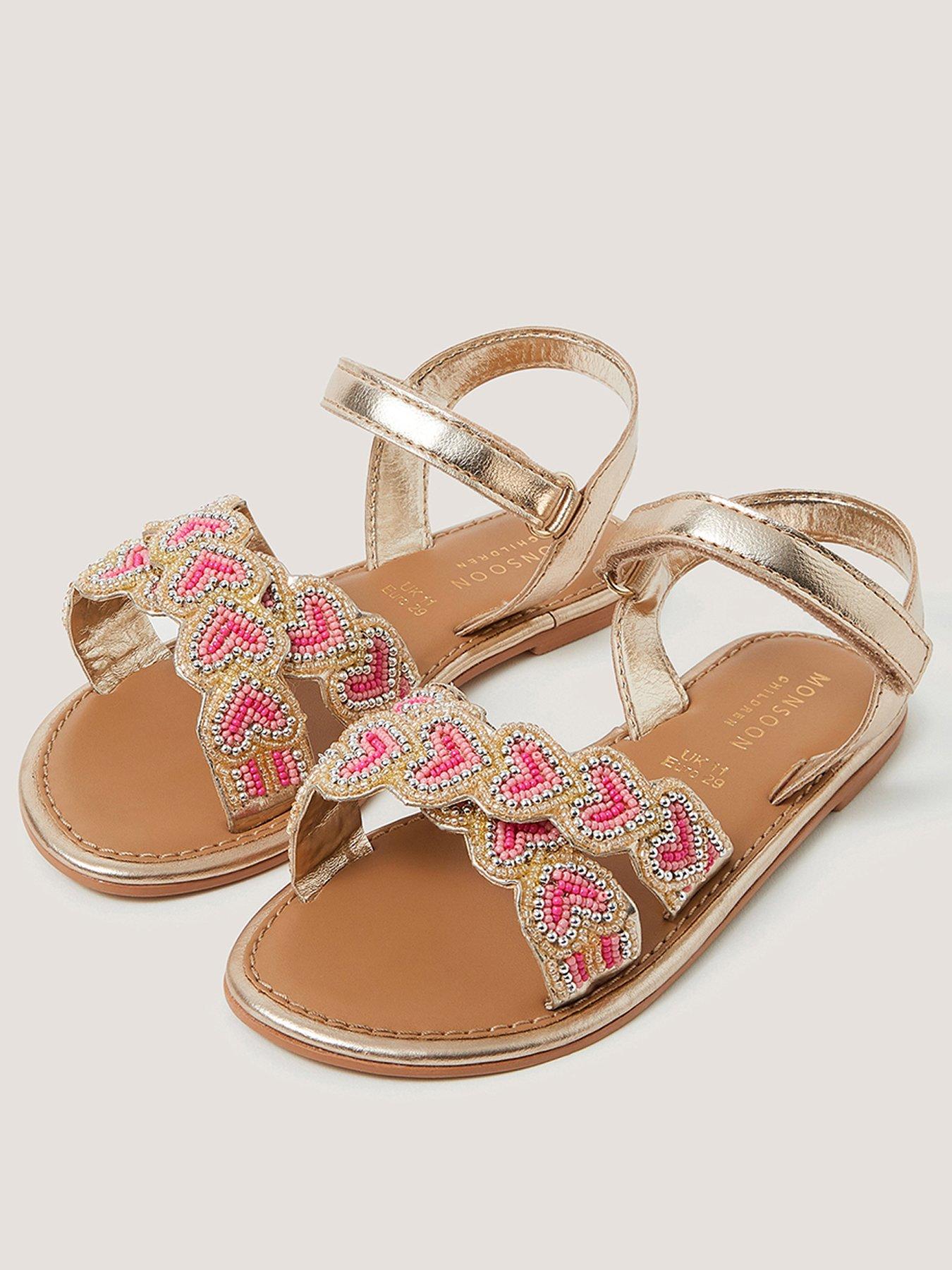 Image 2 of 3 of Monsoon Girls Heart Beaded Sandals - Multi