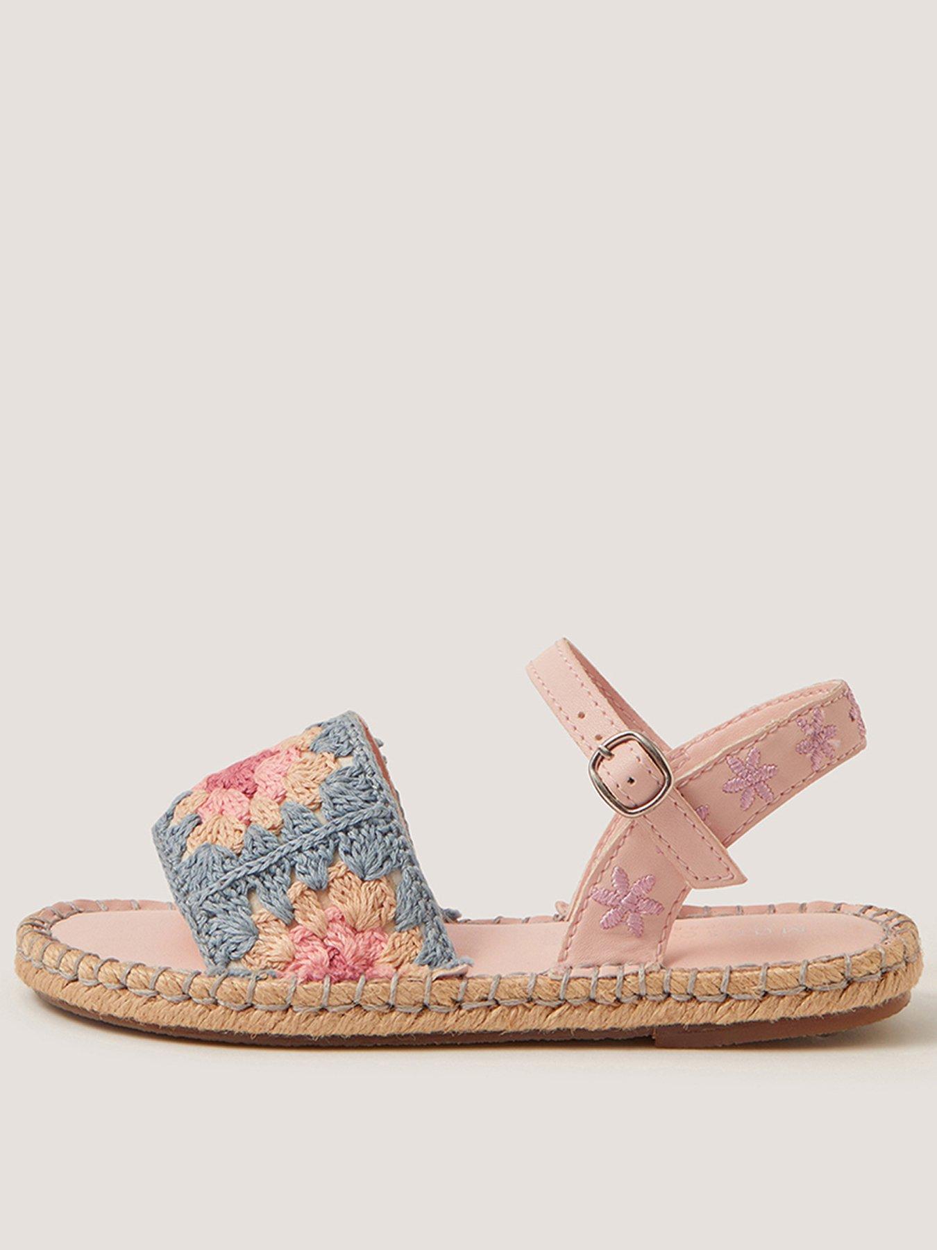 Monsoon Girls Pastel Crochet Espadrille Sandals, Multi, Size 13 Younger