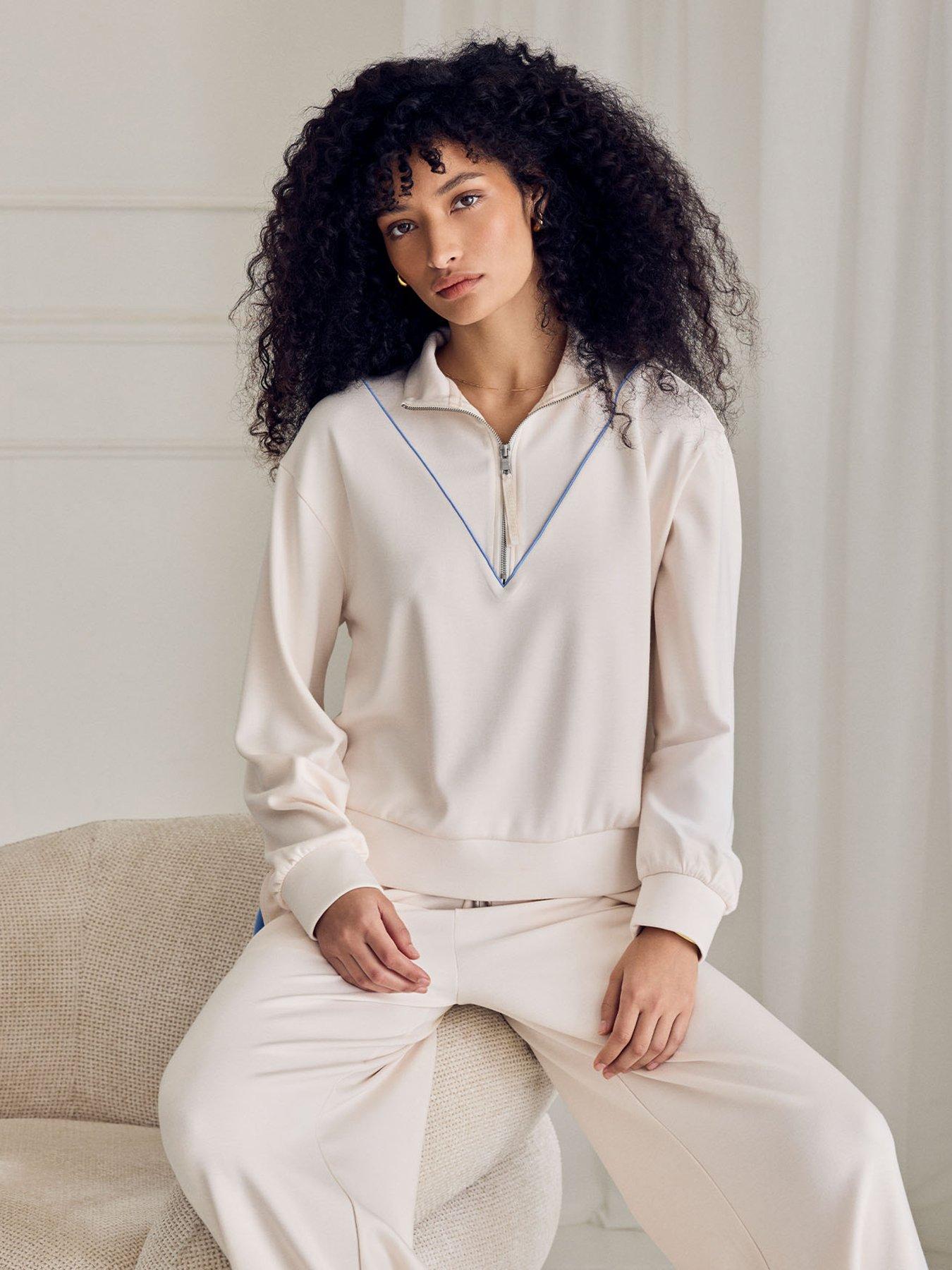 CHELSEA PEERS Luxecomfort Scuba Half-zip Long Sleeve Sweatshirt - Cream