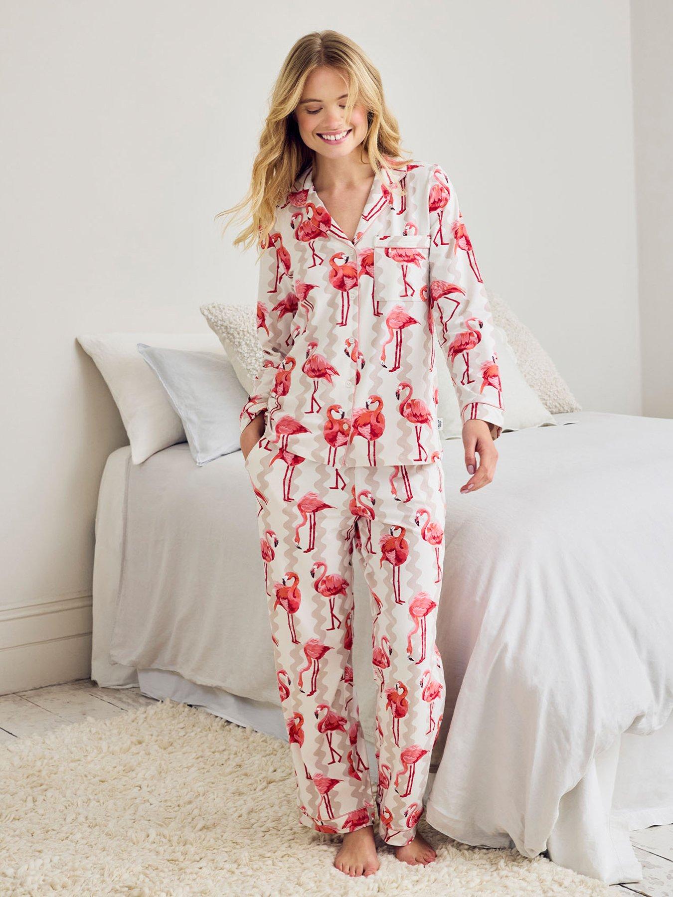 CHELSEA PEERS Organic Cotton Flamingo Stripe Print Long Pyjama Set