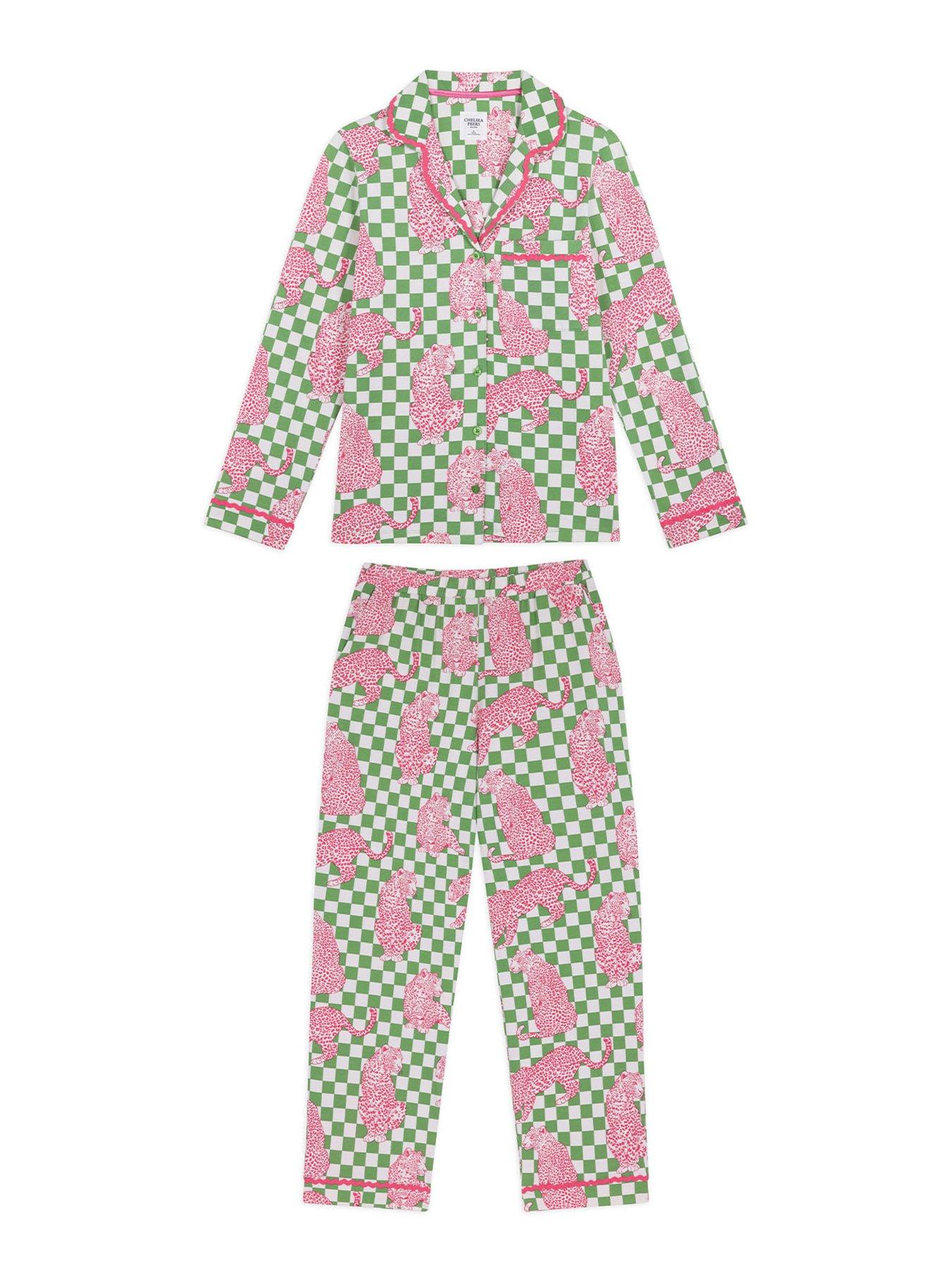 Image 6 of 6 of CHELSEA PEERS Chelsea Peers&nbsp;Cotton Checkerboard Leopards Print Long Pyjama Set