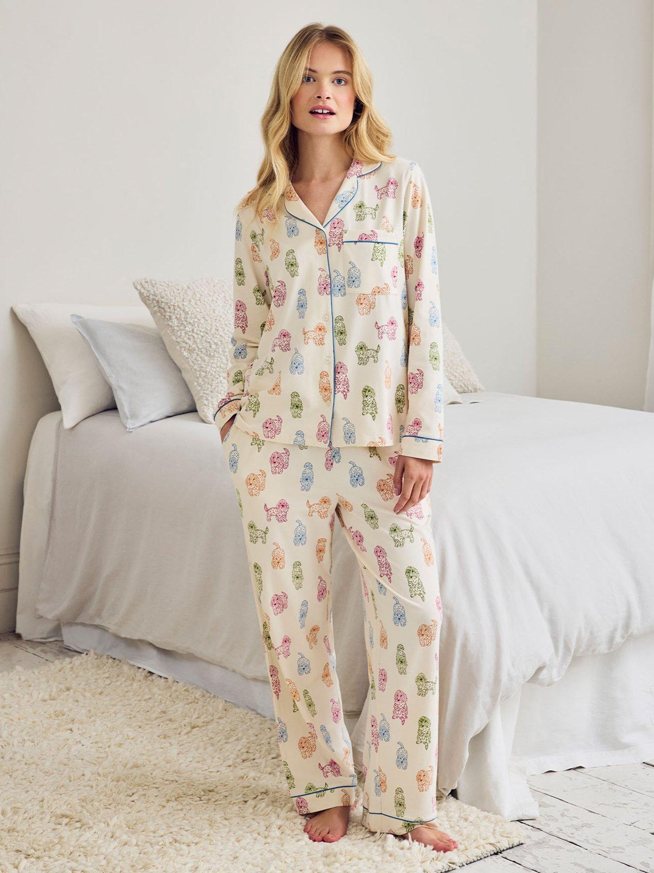 Image 1 of 6 of CHELSEA PEERS Organic Cotton Rainbow Cockapoo Print Long Pyjama Set