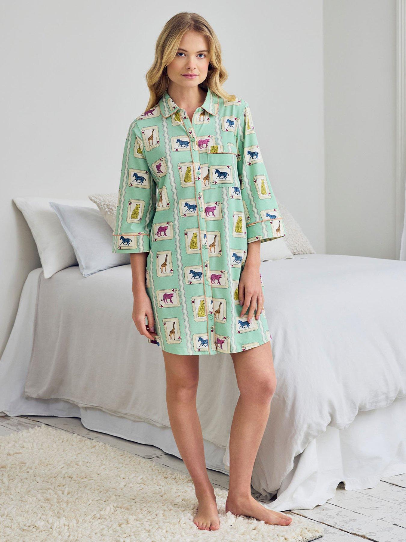 Image 1 of 5 of CHELSEA PEERS Chelsea Peers&nbsp;Cotton Playing Card Animals Print Nightshirt
