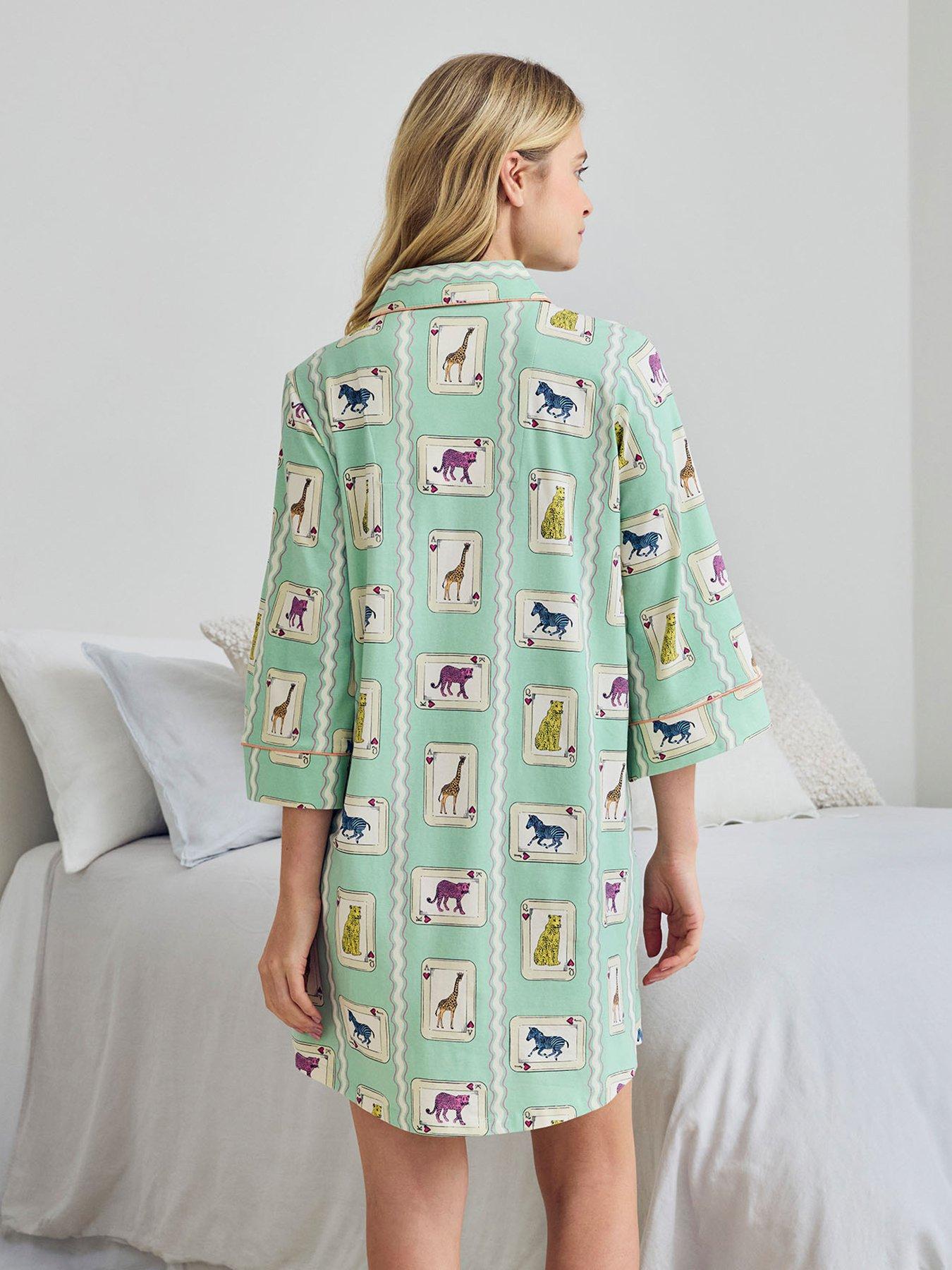 Image 2 of 5 of CHELSEA PEERS Chelsea Peers&nbsp;Cotton Playing Card Animals Print Nightshirt