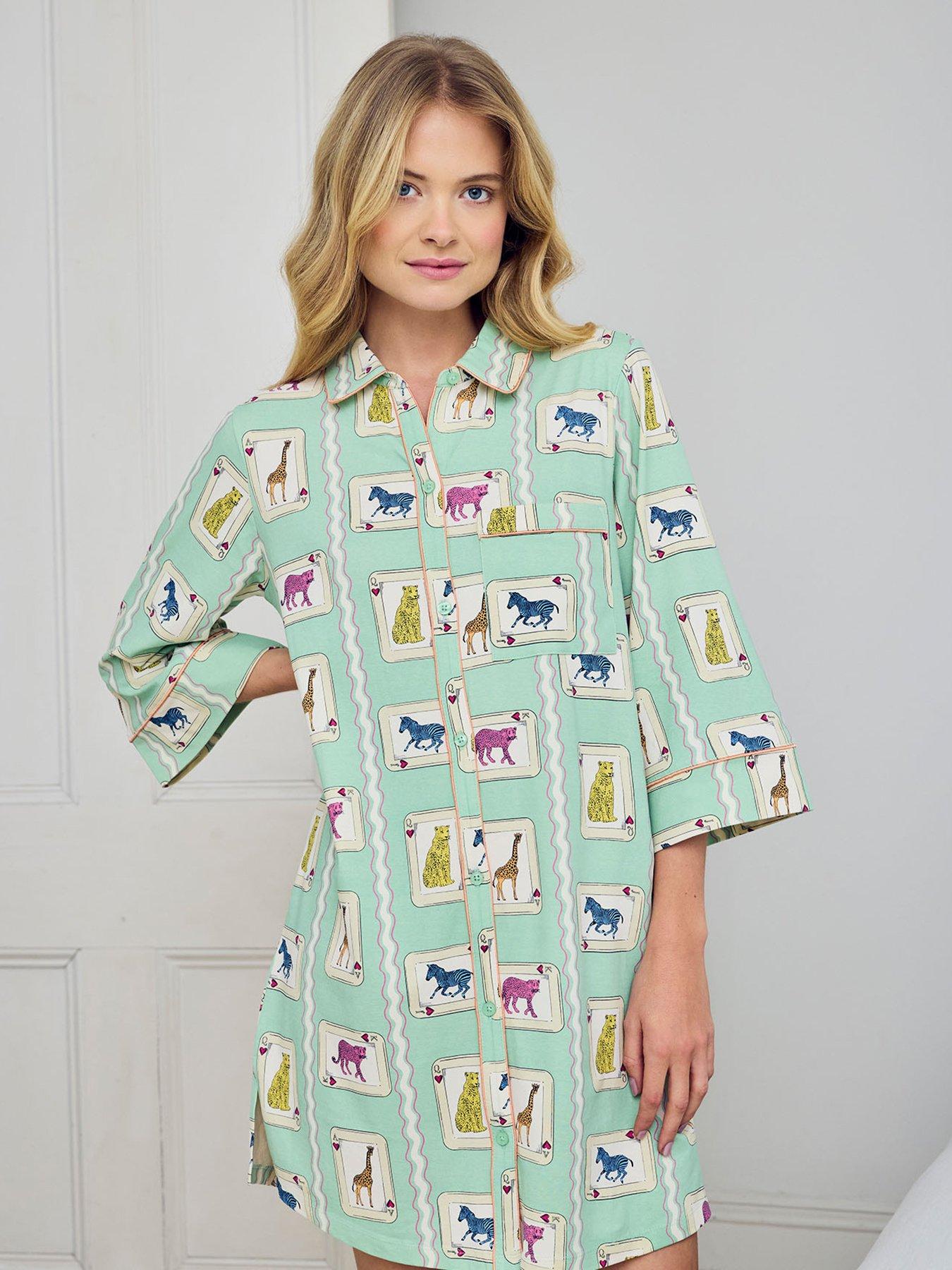 Image 3 of 5 of CHELSEA PEERS Chelsea Peers&nbsp;Cotton Playing Card Animals Print Nightshirt