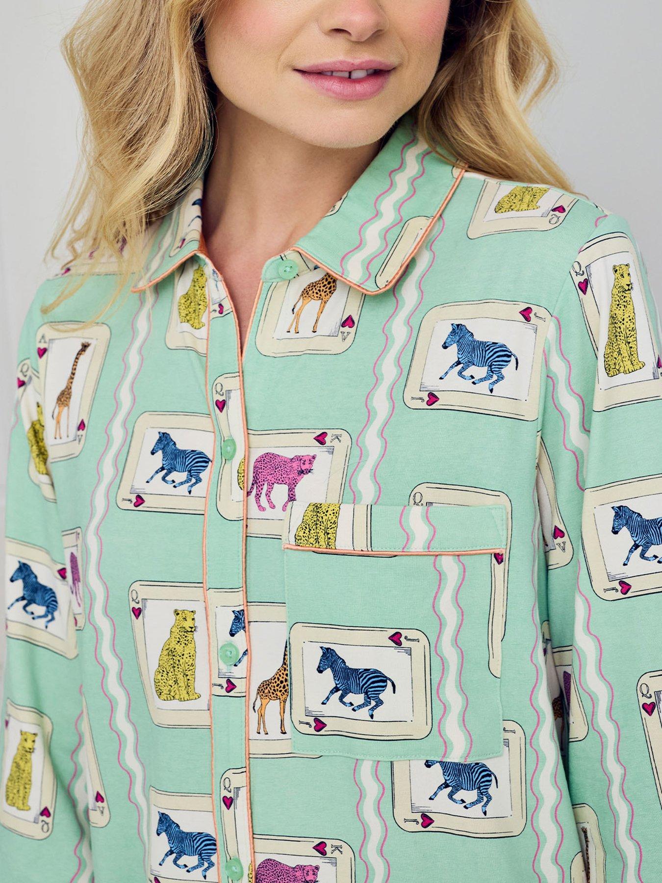 Image 4 of 5 of CHELSEA PEERS Chelsea Peers&nbsp;Cotton Playing Card Animals Print Nightshirt