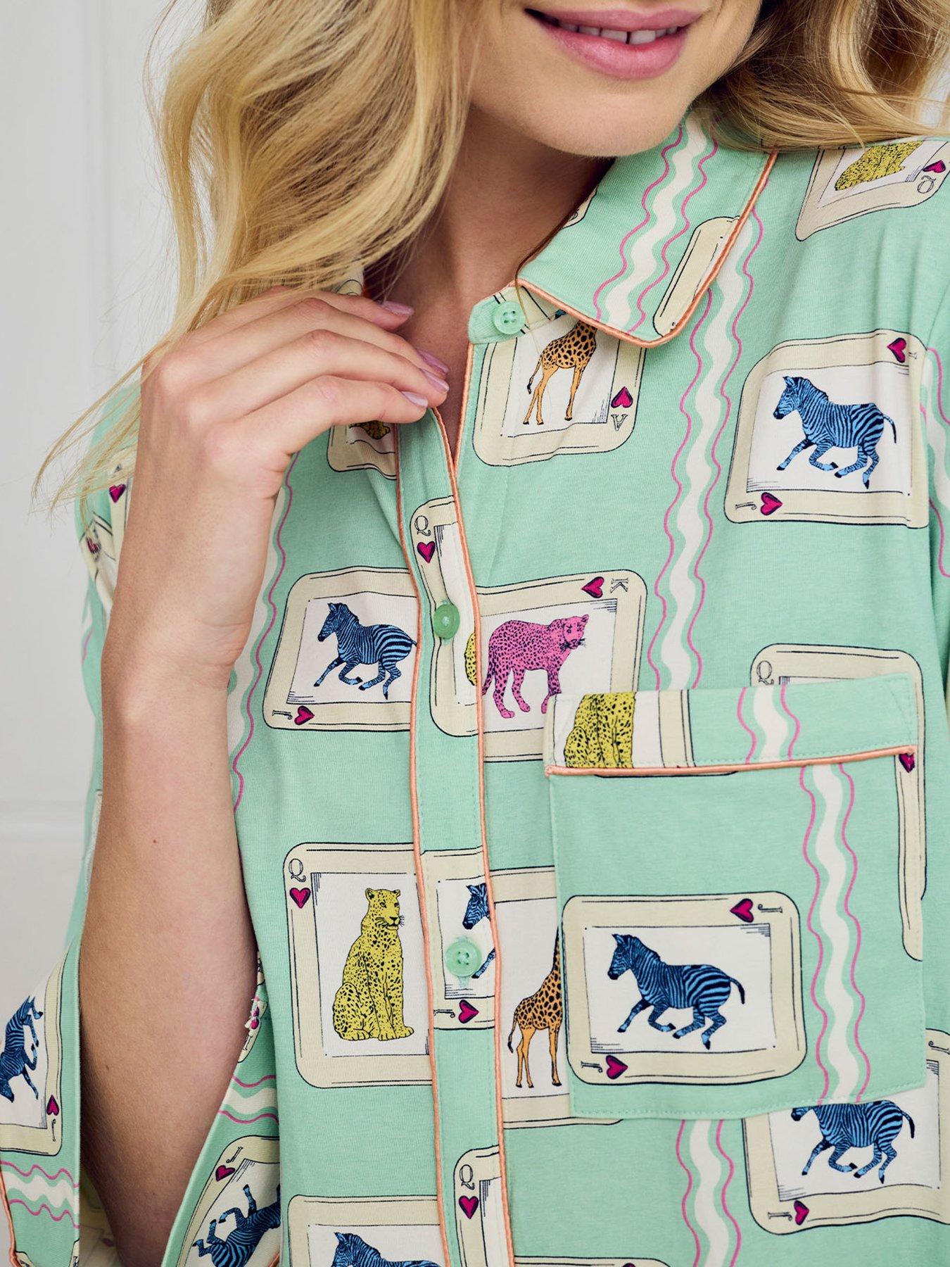 Image 5 of 5 of CHELSEA PEERS Chelsea Peers&nbsp;Cotton Playing Card Animals Print Nightshirt