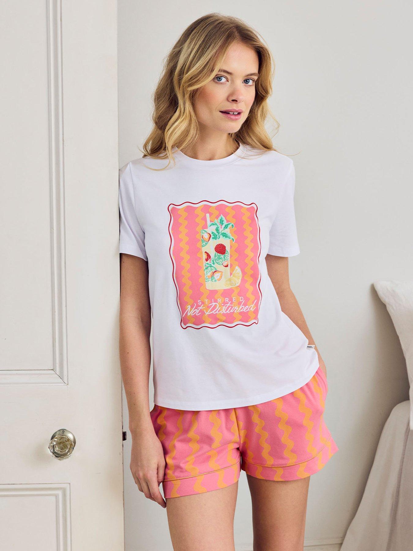 CHELSEA PEERS Organic Cotton Wavy Stripe Cocktail Print Short Pyjama Set