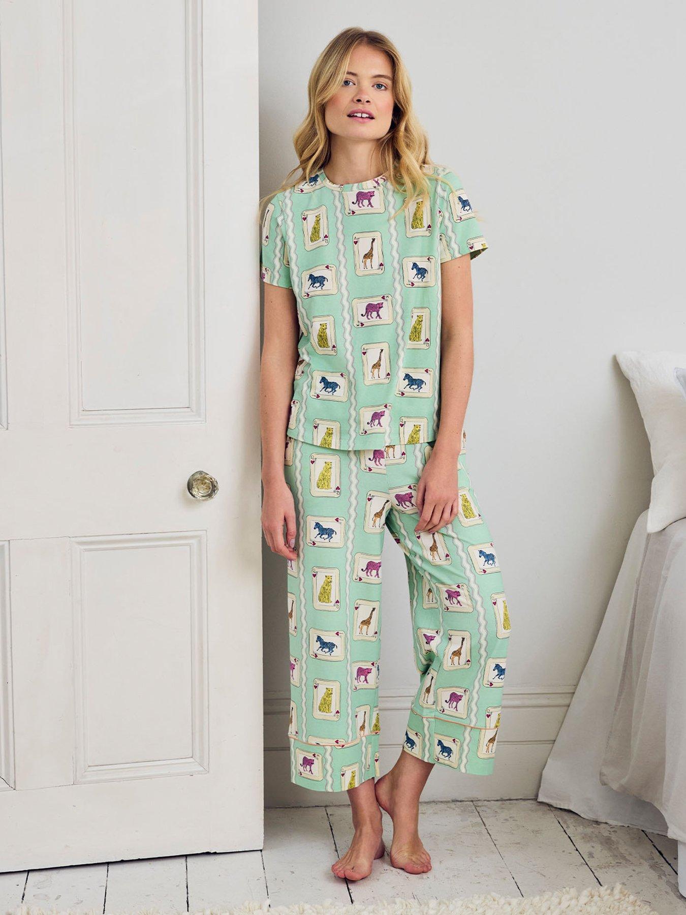 CHELSEA PEERS Organic Cotton Playing Card Animals Print Long Pyjama Set