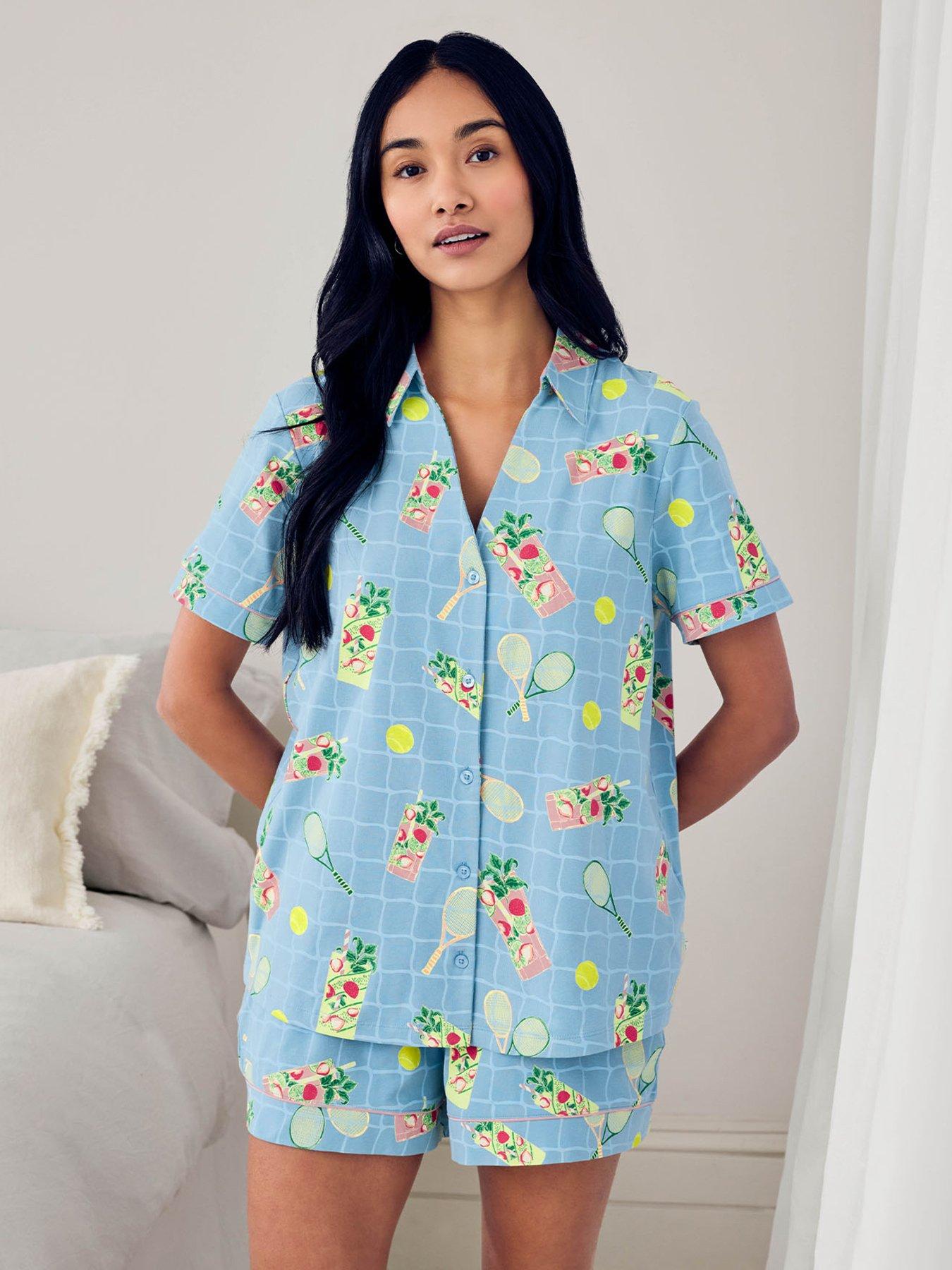CHELSEA PEERS Organic Cotton Tennis  &  Cocktails Print Short Pyjama Set