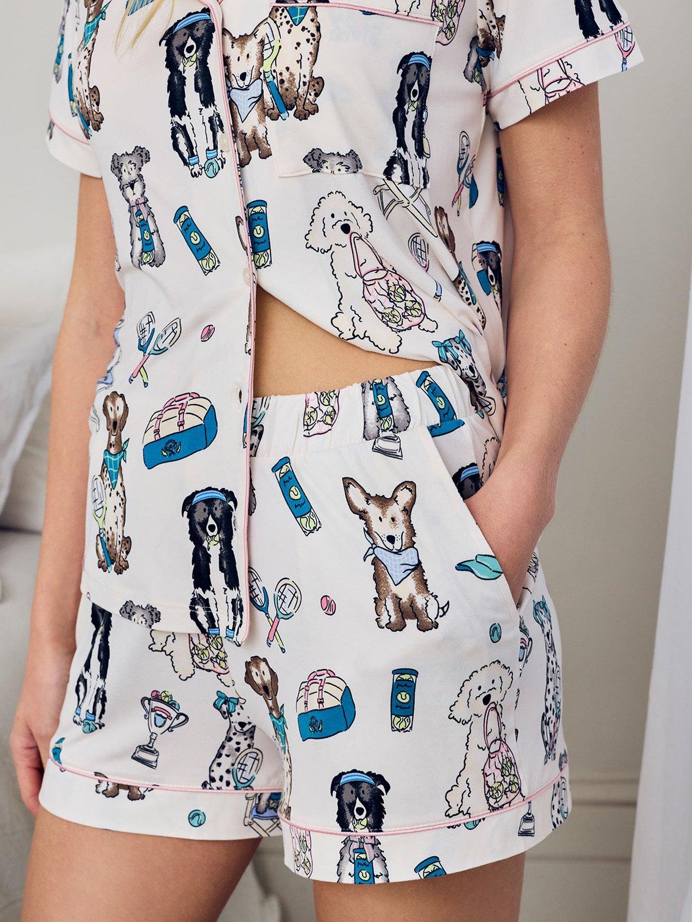 Image 4 of 5 of CHELSEA PEERS Short Sleeve Dog Pyjama Set - White