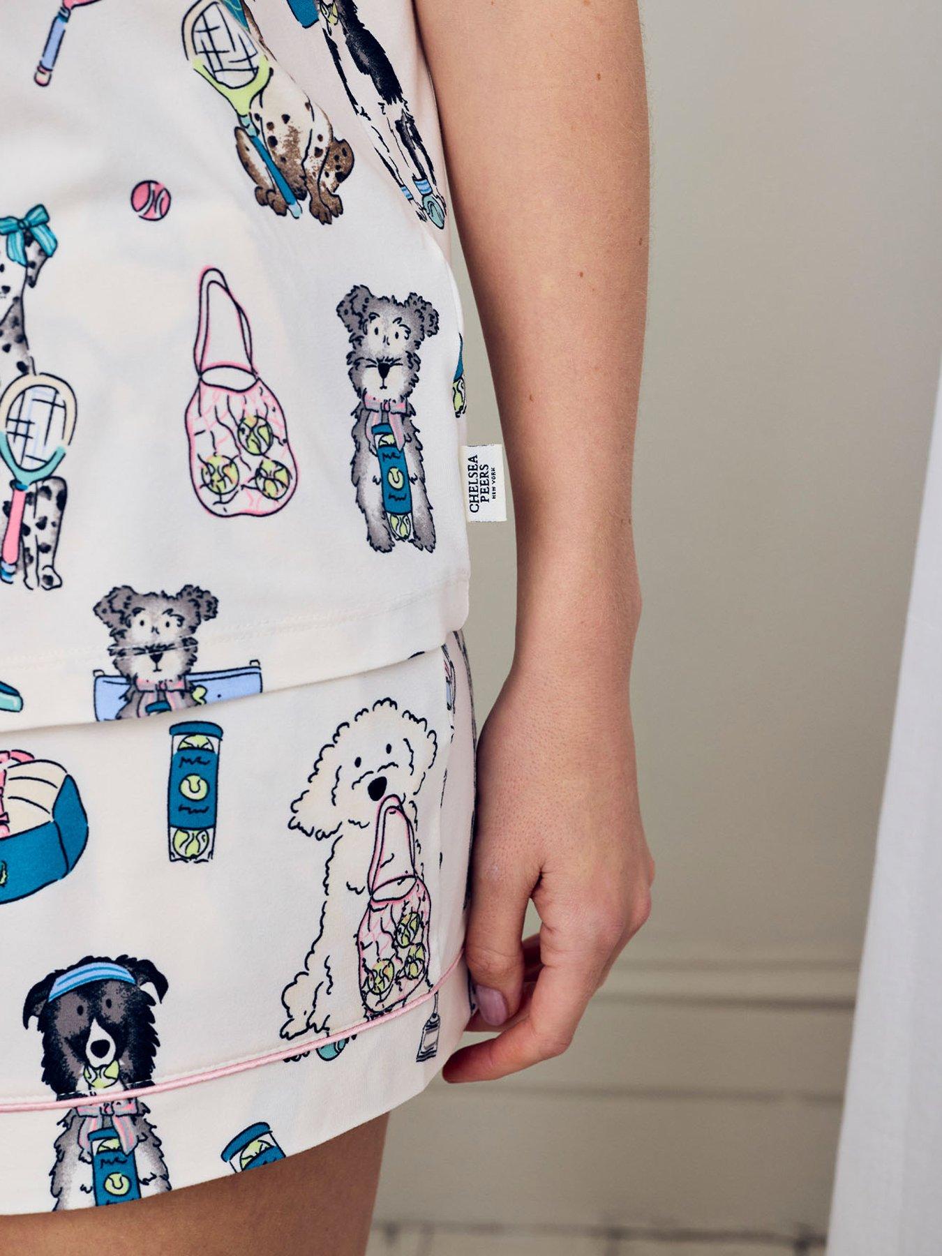 Image 5 of 5 of CHELSEA PEERS Short Sleeve Dog Pyjama Set - White